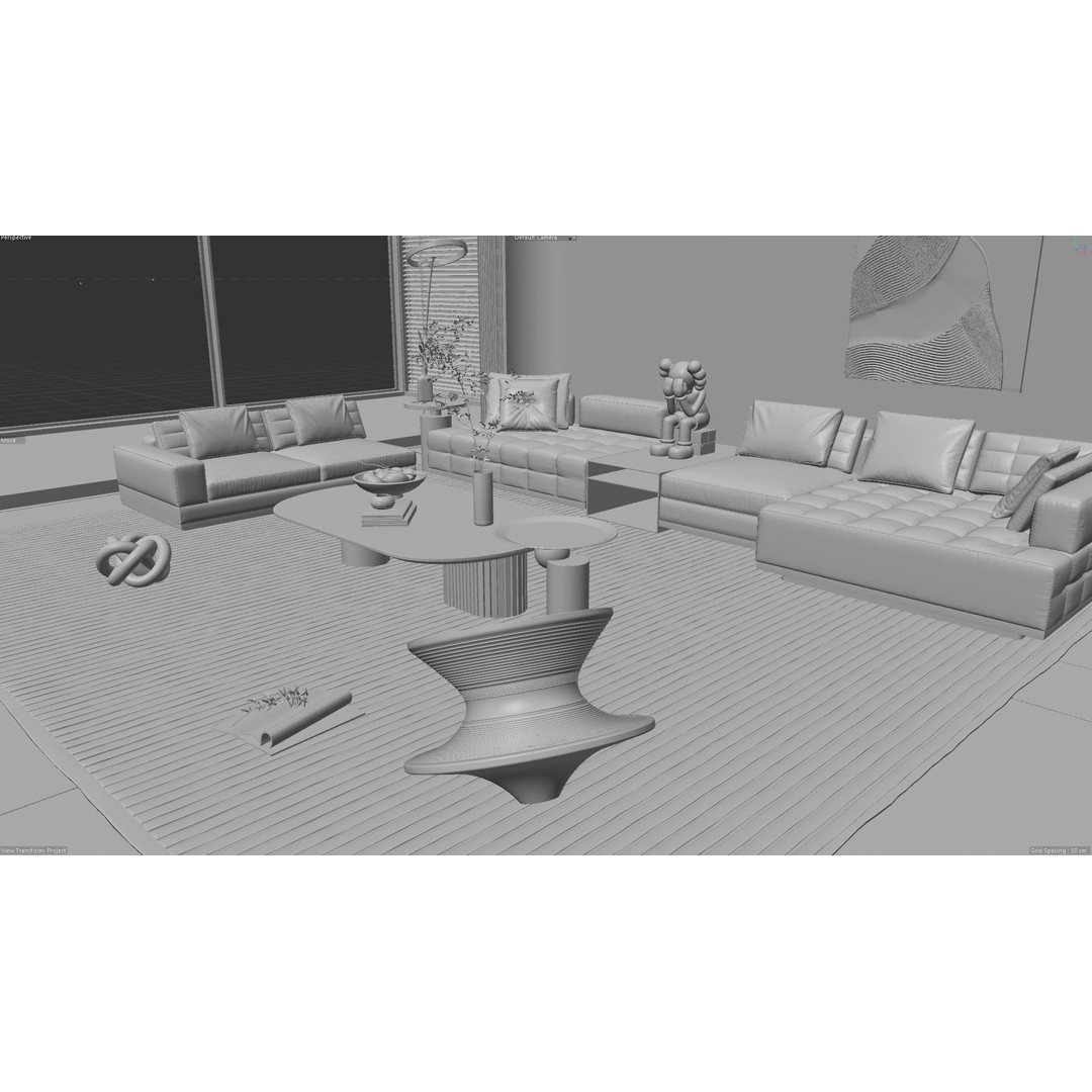 Living Room Interior Scene 3D Model – Modern Design with Textures, FBX - View 9
