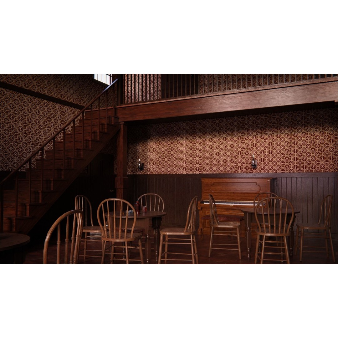 Western Saloon Interior 3D Model – Game Ready Scene with PBR Textures, Blender, FBX, OBJ - View 10