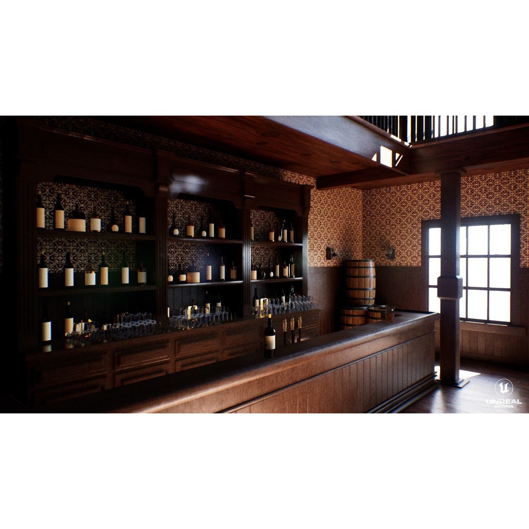 Western Saloon Interior 3D Model – Game Ready Scene with PBR Textures, Blender, FBX, OBJ - View 17