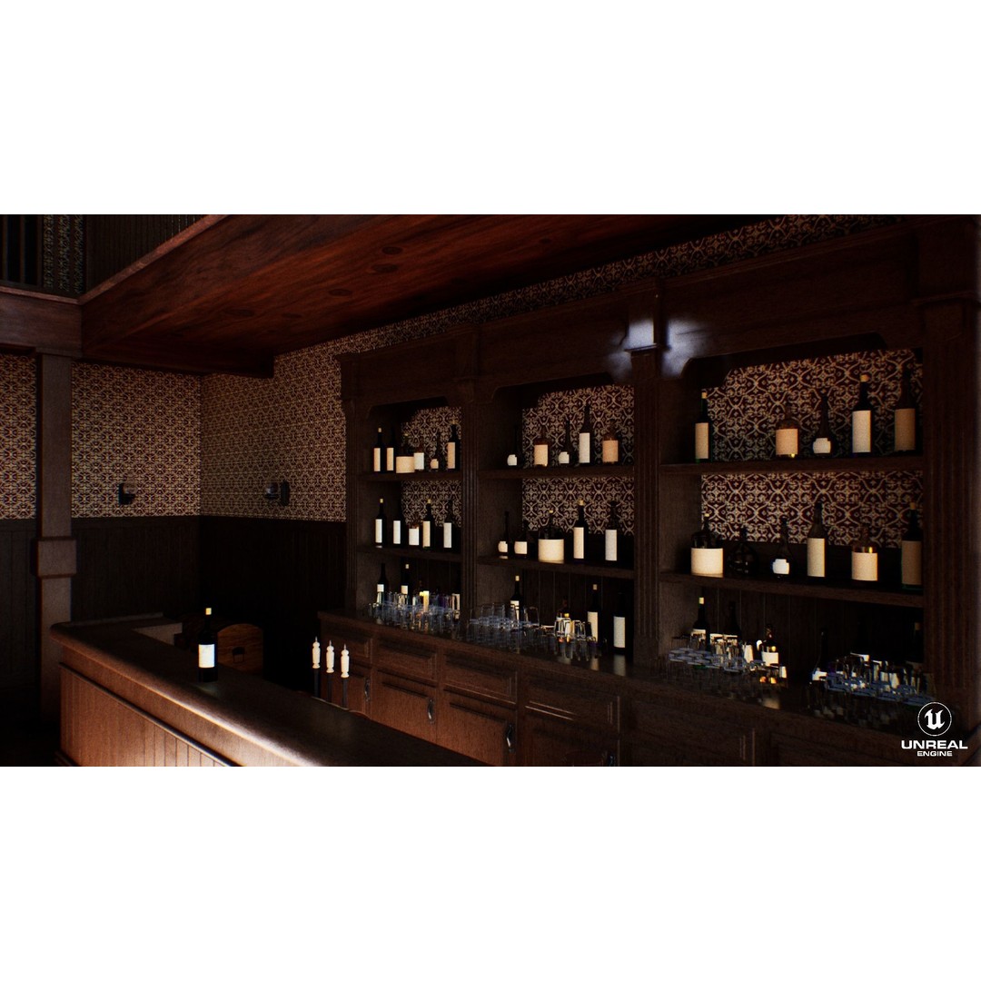 Western Saloon Interior 3D Model – Game Ready Scene with PBR Textures, Blender, FBX, OBJ - View 23