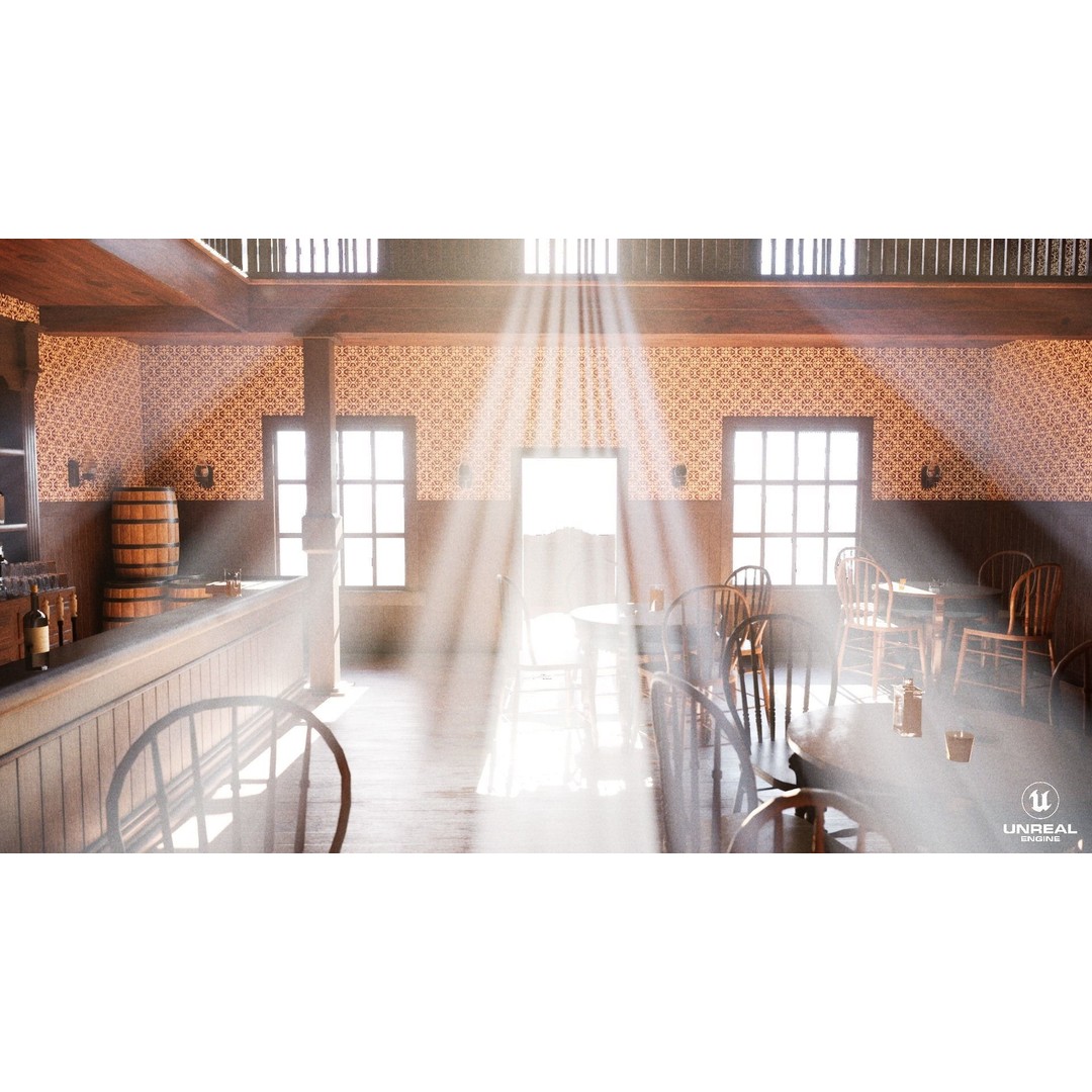 Western Saloon Interior 3D Model – Game Ready Scene with PBR Textures, Blender, FBX, OBJ - View 24