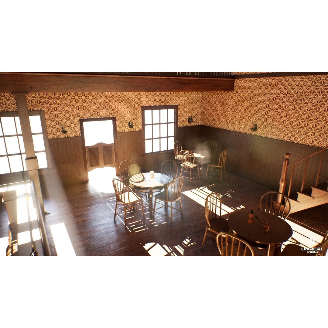Western Saloon Interior 3D Model – Game Ready Scene with PBR Textures, Blender, FBX, OBJ - View 26