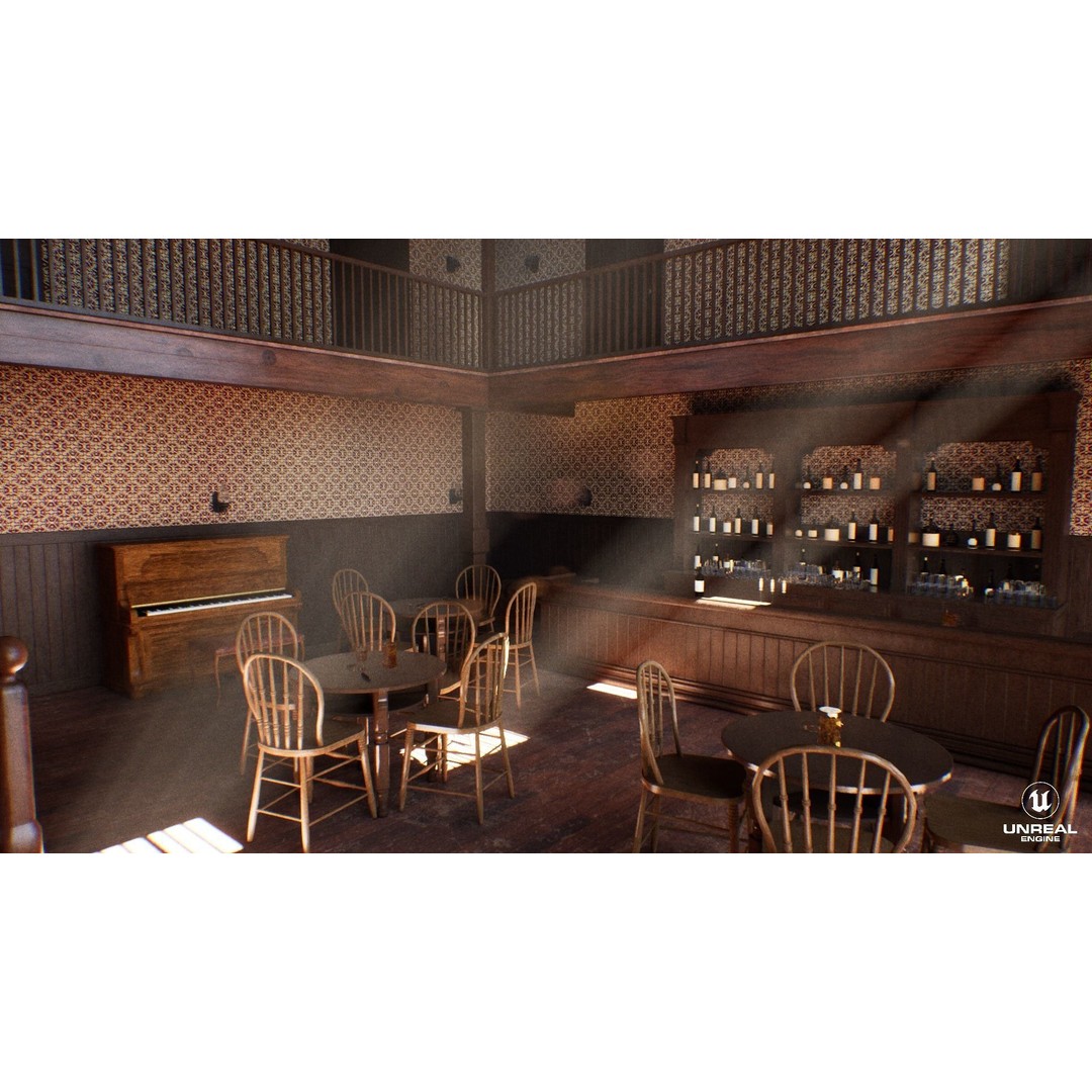 Western Saloon Interior 3D Model – Game Ready Scene with PBR Textures, Blender, FBX, OBJ - View 27