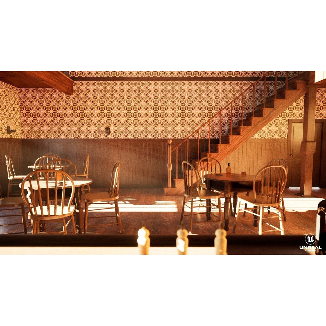 Western Saloon Interior 3D Model – Game Ready Scene with PBR Textures, Blender, FBX, OBJ - View 28