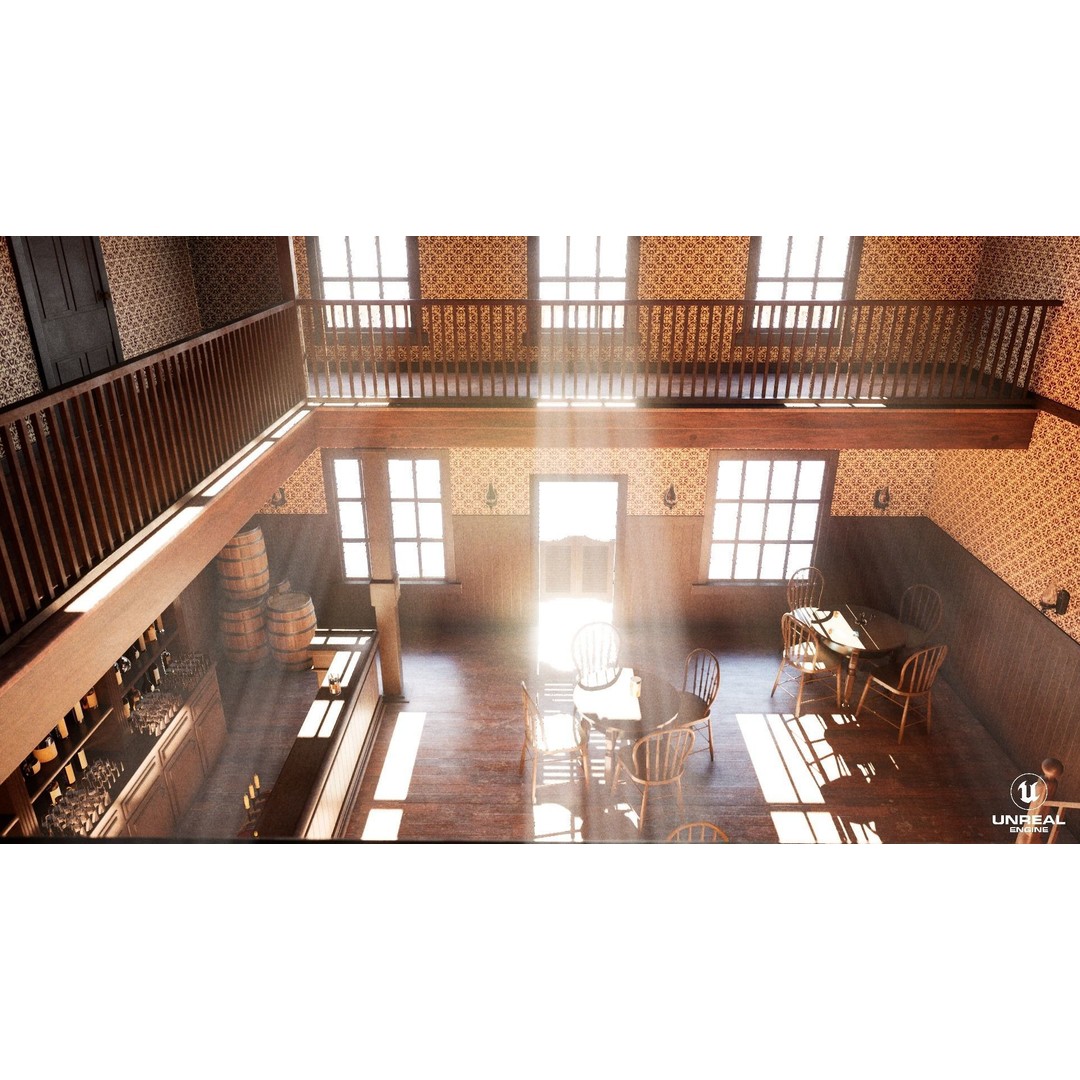 Western Saloon Interior 3D Model – Game Ready Scene with PBR Textures, Blender, FBX, OBJ - View 29
