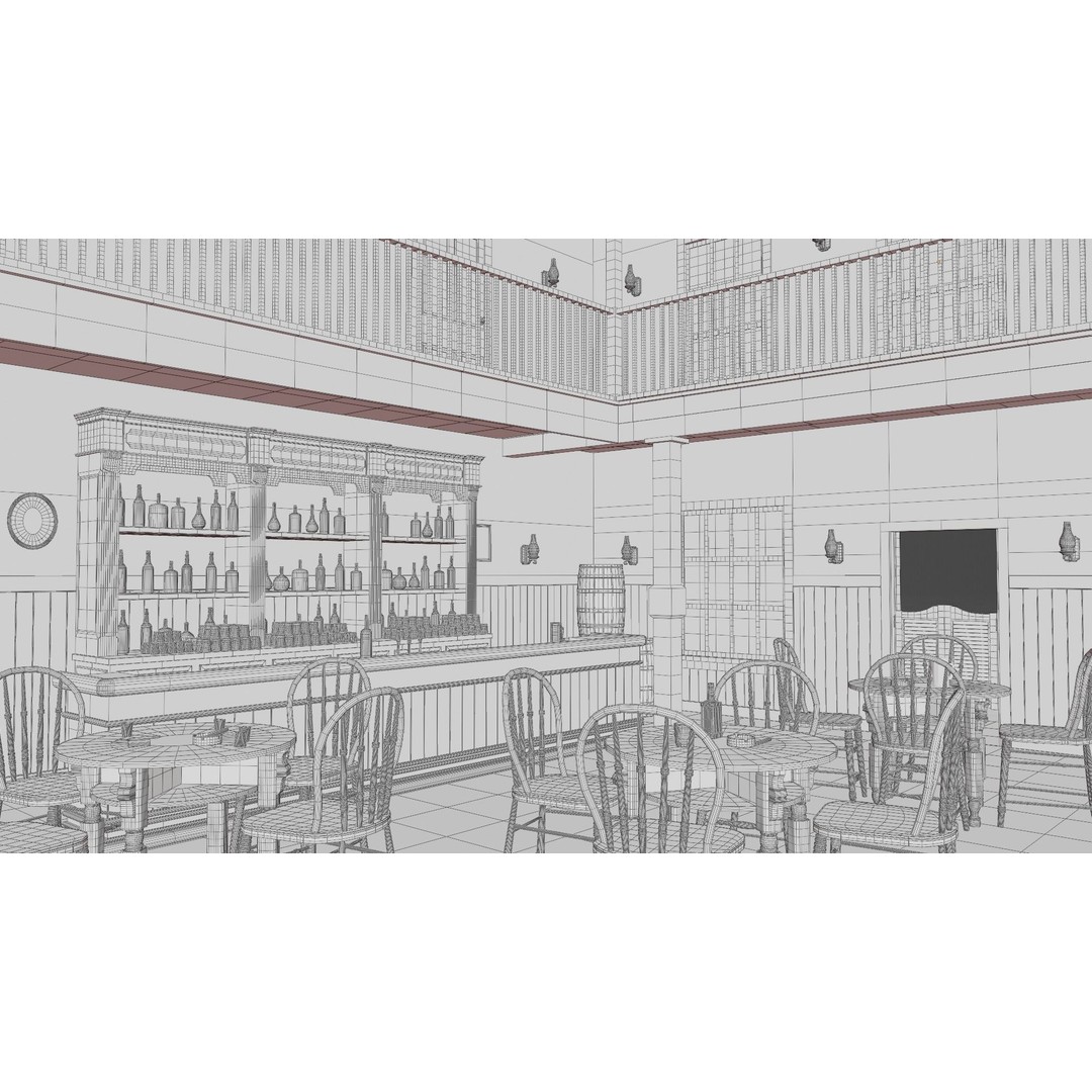 Western Saloon Interior 3D Model – Game Ready Scene with PBR Textures, Blender, FBX, OBJ - View 43