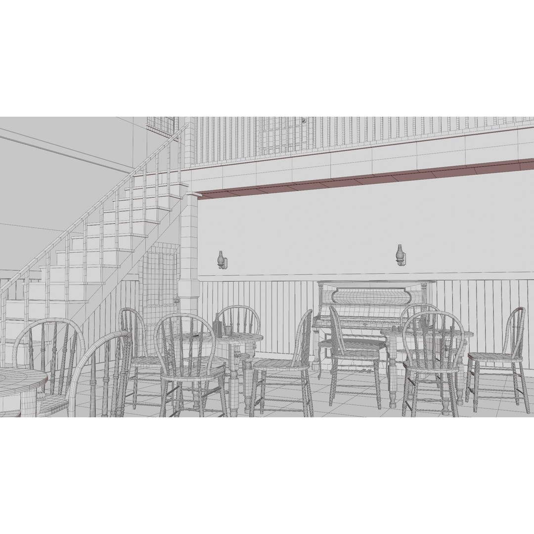 Western Saloon Interior 3D Model – Game Ready Scene with PBR Textures, Blender, FBX, OBJ - View 52
