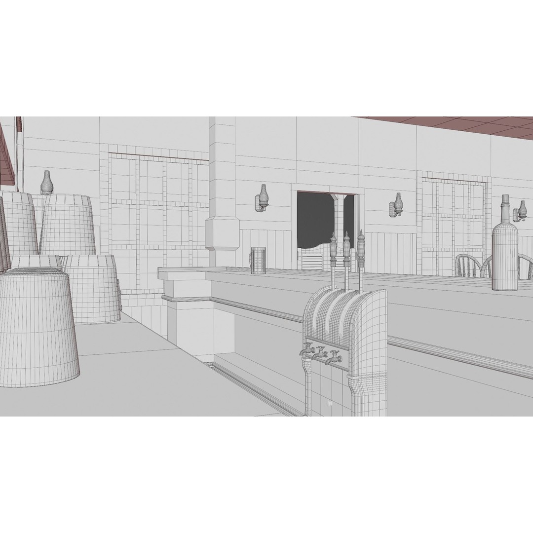 Western Saloon Interior 3D Model – Game Ready Scene with PBR Textures, Blender, FBX, OBJ - View 53