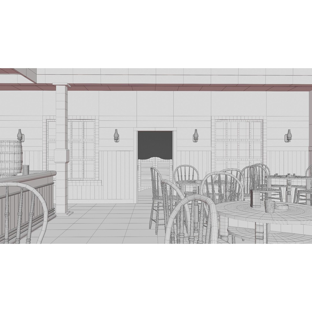 Western Saloon Interior 3D Model – Game Ready Scene with PBR Textures, Blender, FBX, OBJ - View 54