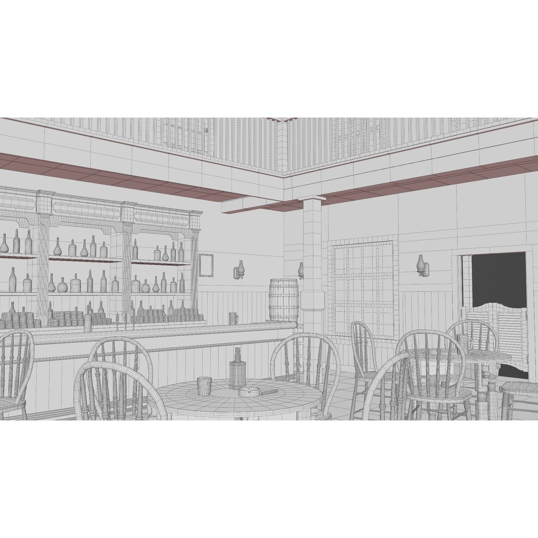 Western Saloon Interior 3D Model – Game Ready Scene with PBR Textures, Blender, FBX, OBJ - View 56