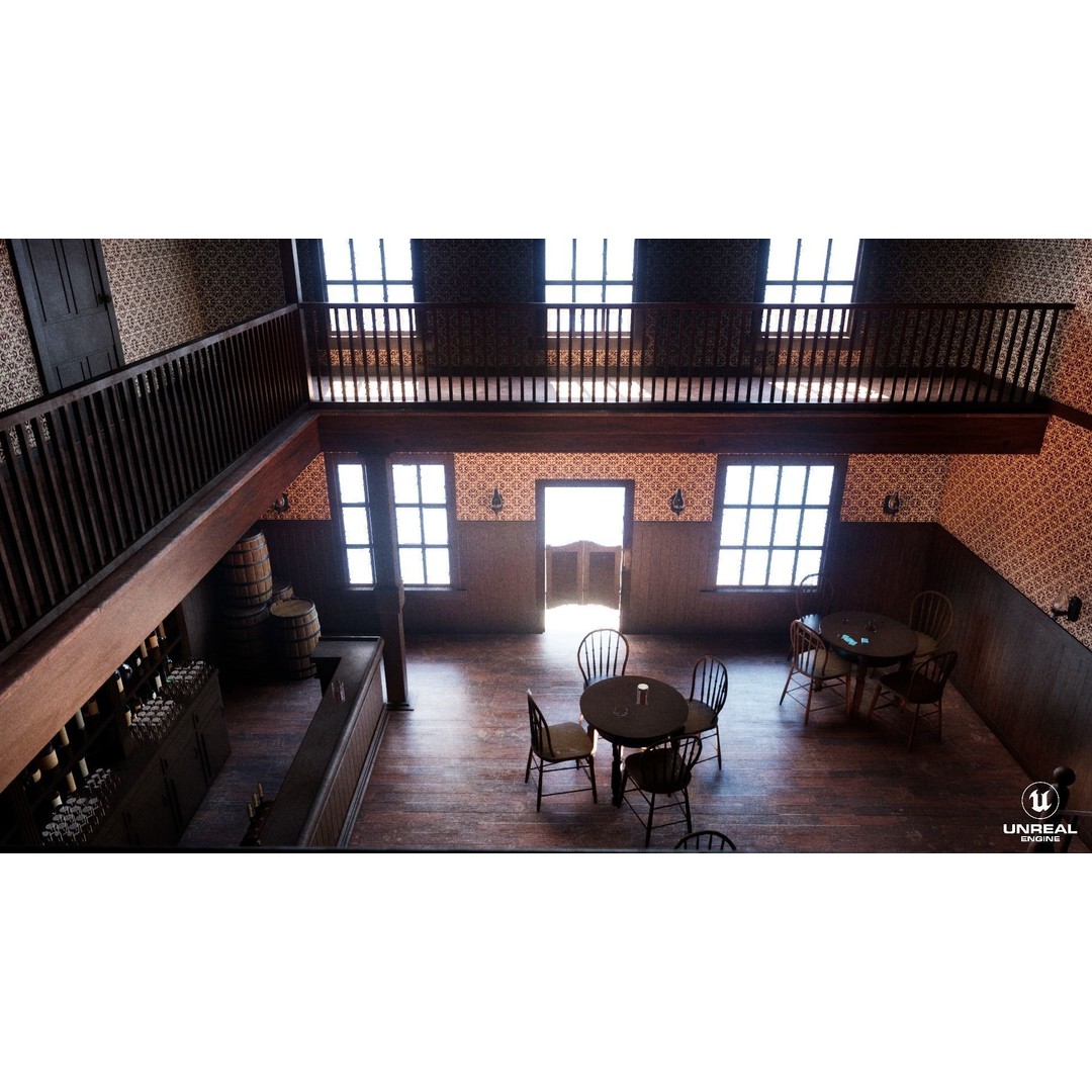 Western Saloon Interior 3D Model – Game Ready Scene with PBR Textures, Blender, FBX, OBJ - View 8