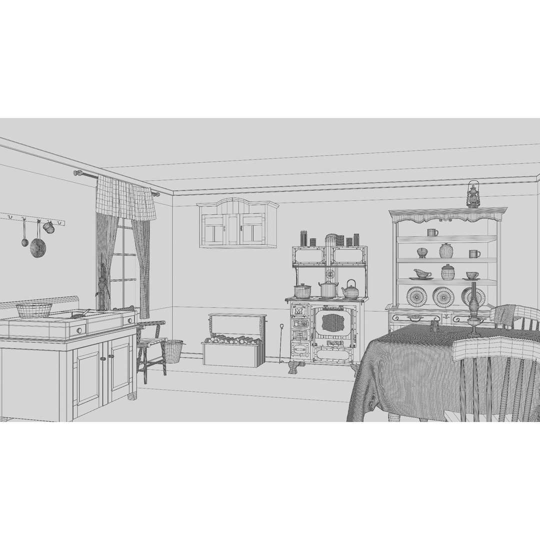 Old Kitchen 3D Model – Vintage Western Style, PBR Textured, FBX, OBJ - View 11