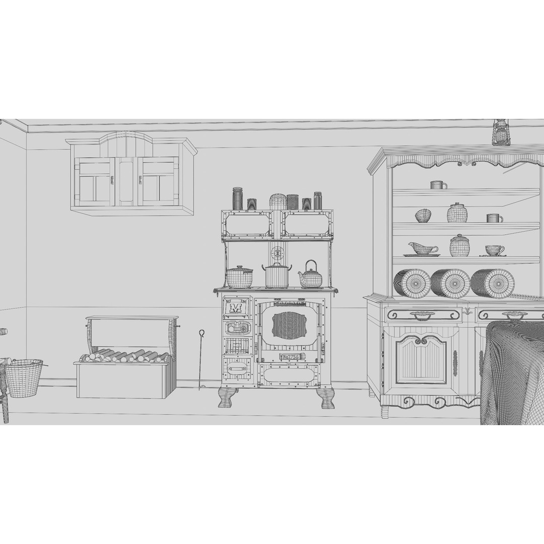 Old Kitchen 3D Model – Vintage Western Style, PBR Textured, FBX, OBJ - View 12