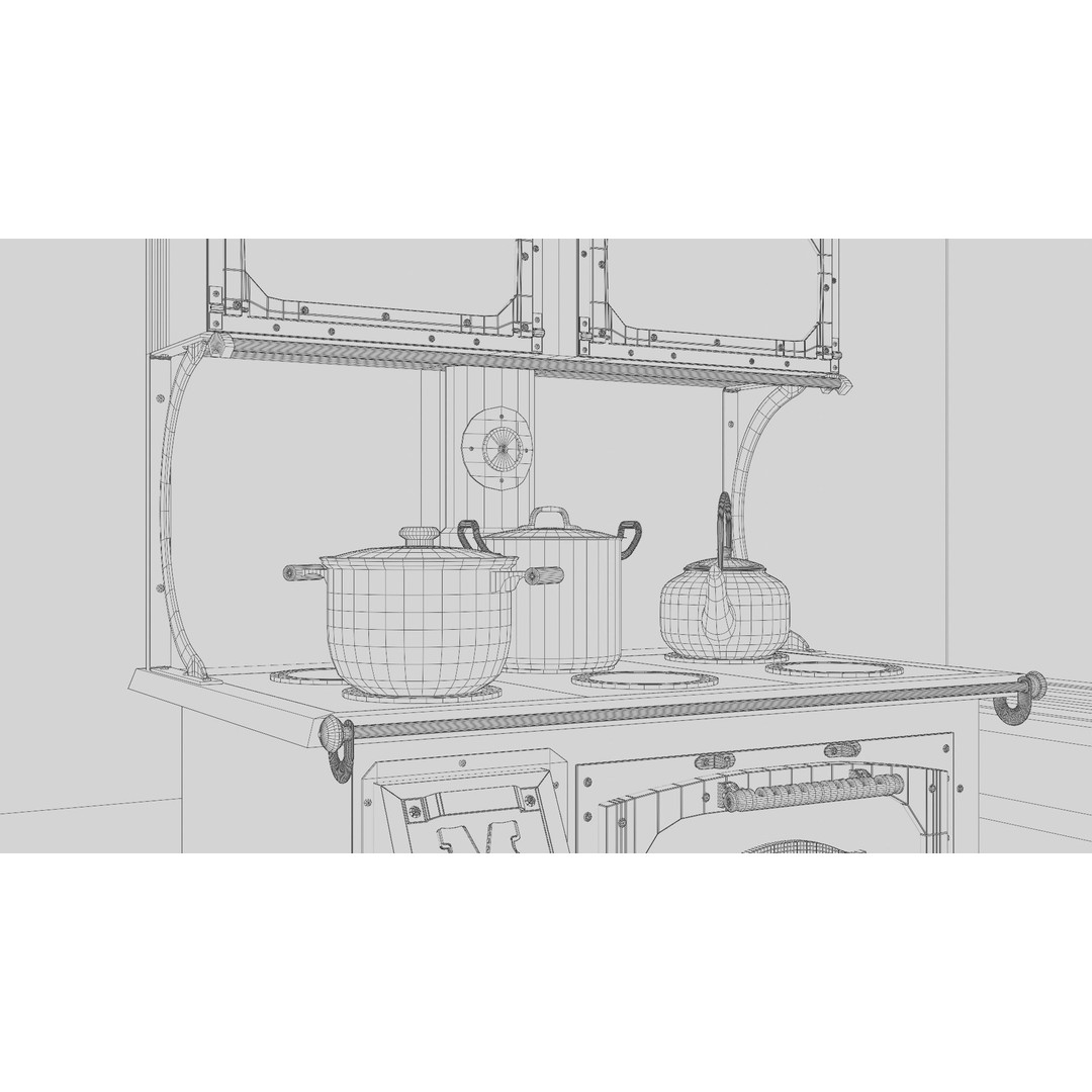 Old Kitchen 3D Model – Vintage Western Style, PBR Textured, FBX, OBJ - View 25