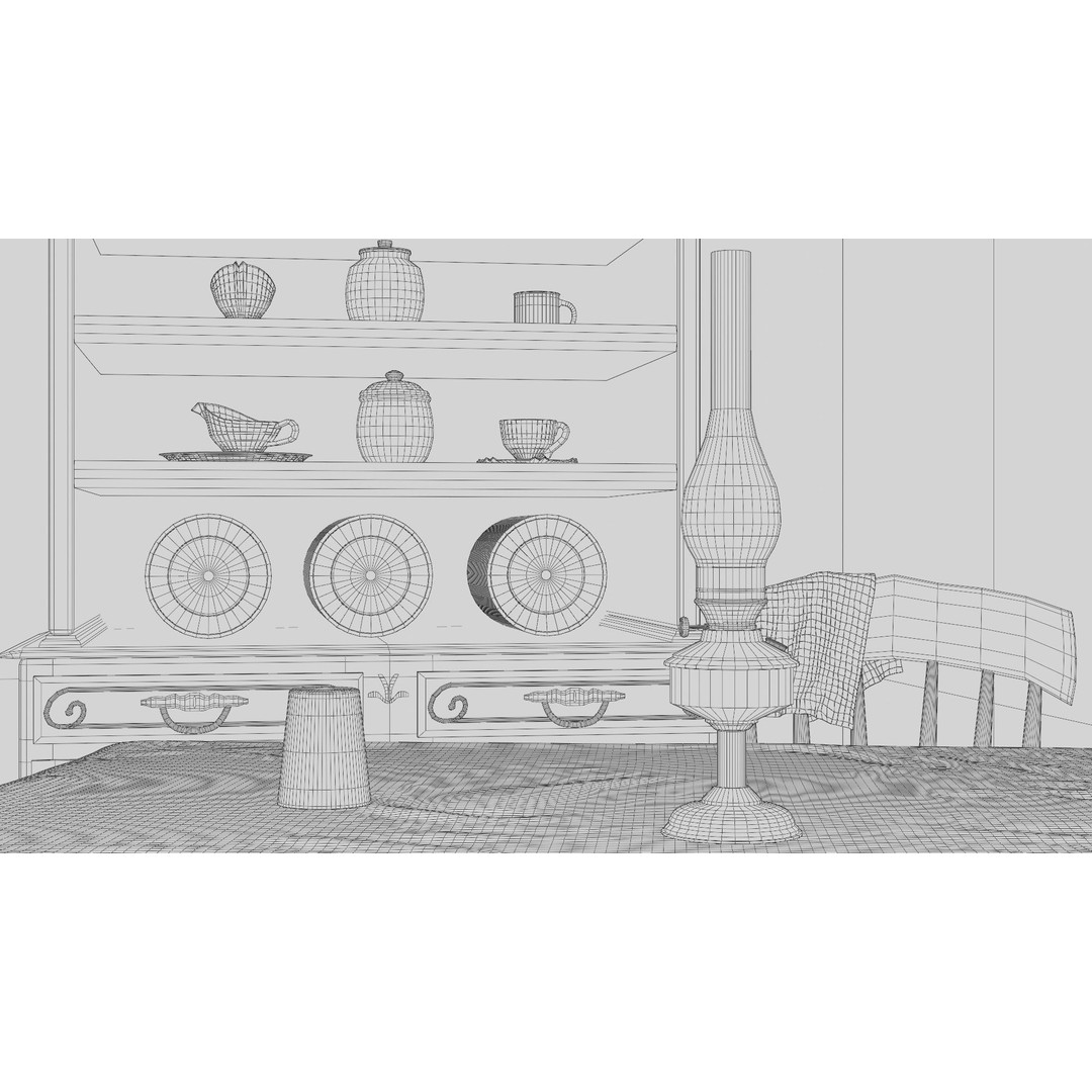 Old Kitchen 3D Model – Vintage Western Style, PBR Textured, FBX, OBJ - View 26