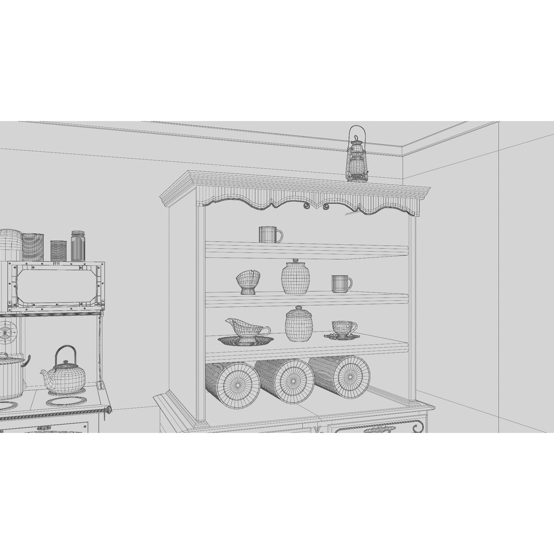 Old Kitchen 3D Model – Vintage Western Style, PBR Textured, FBX, OBJ - View 27
