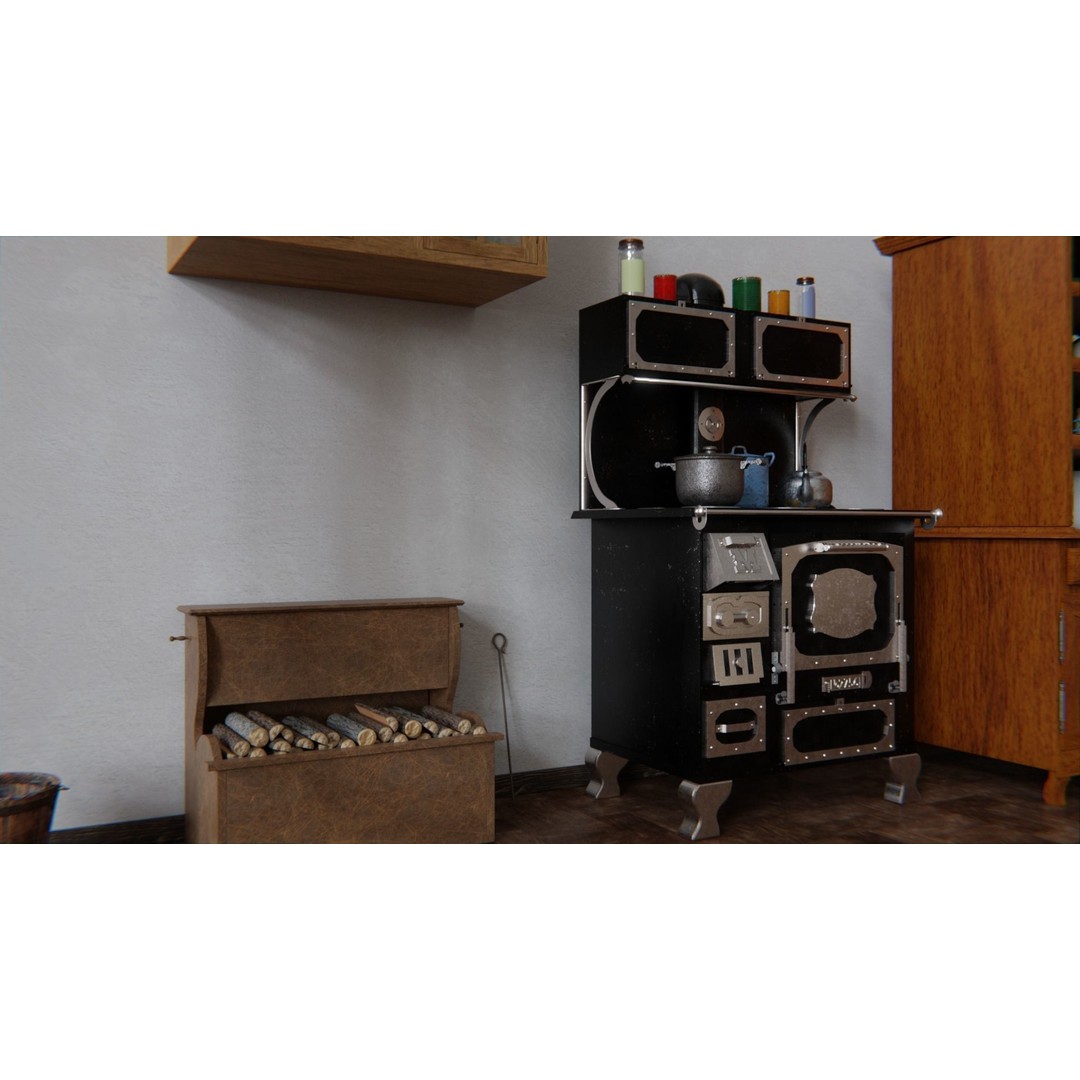 Old Kitchen 3D Model – Vintage Western Style, PBR Textured, FBX, OBJ - View 4
