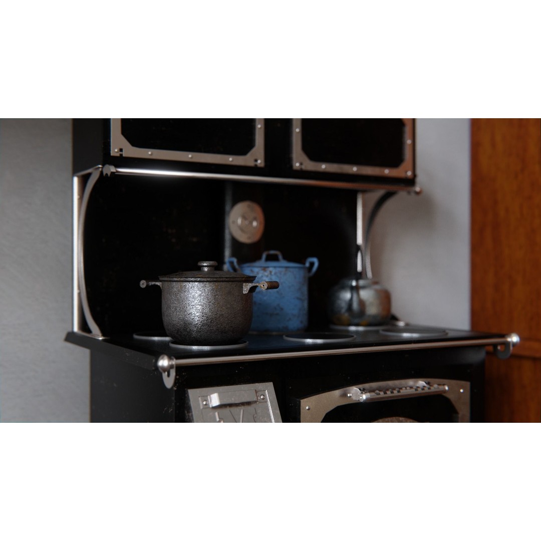 Old Kitchen 3D Model – Vintage Western Style, PBR Textured, FBX, OBJ - View 5