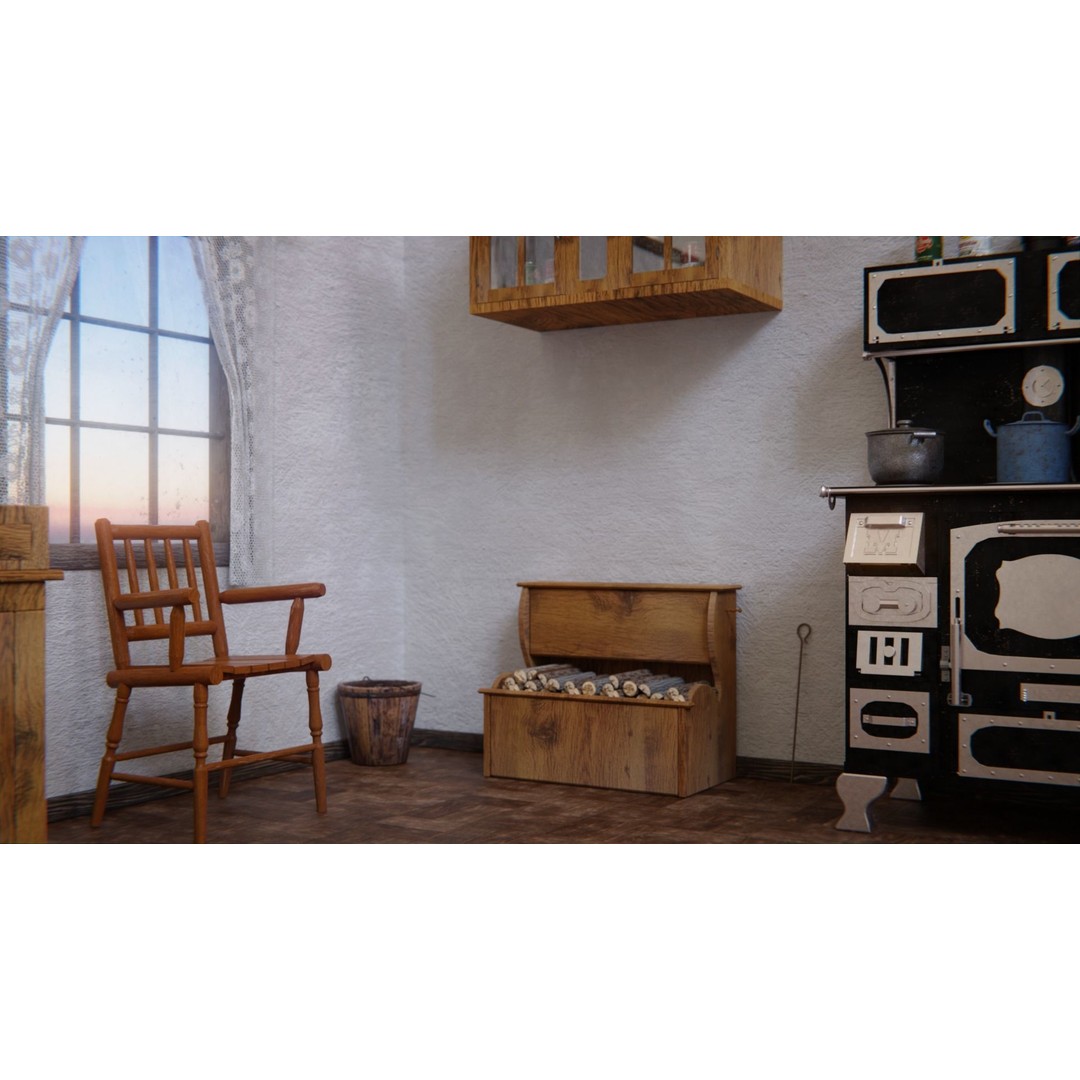 Old Kitchen 3D Model – Vintage Western Style, PBR Textured, FBX, OBJ - View 7