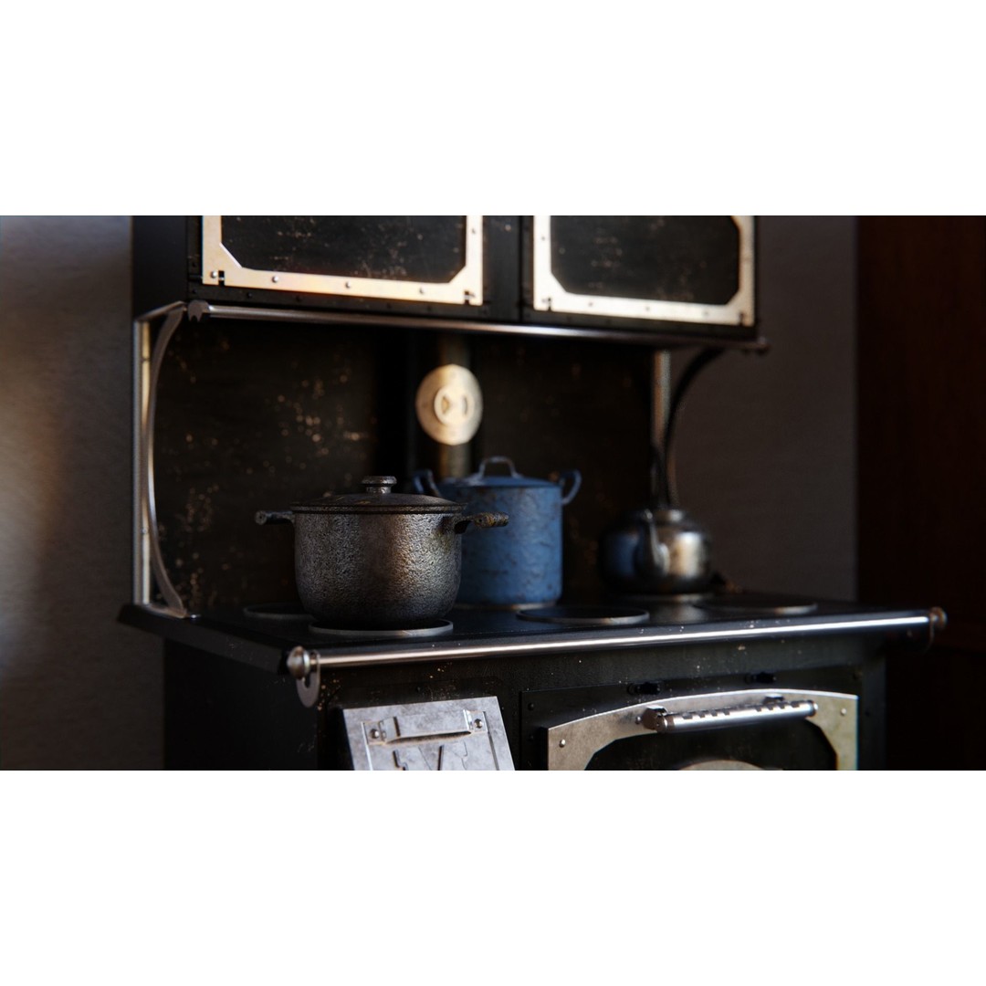 Old Kitchen 3D Model – Vintage Western Style, PBR Textured, FBX, OBJ - View 8