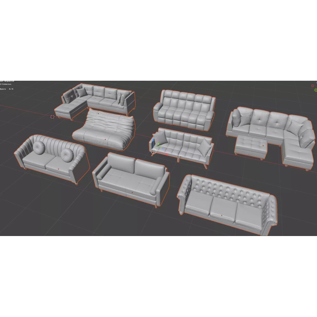 Modern Sofa 3D Model – Low Poly Furniture Collection, FBX - View 11