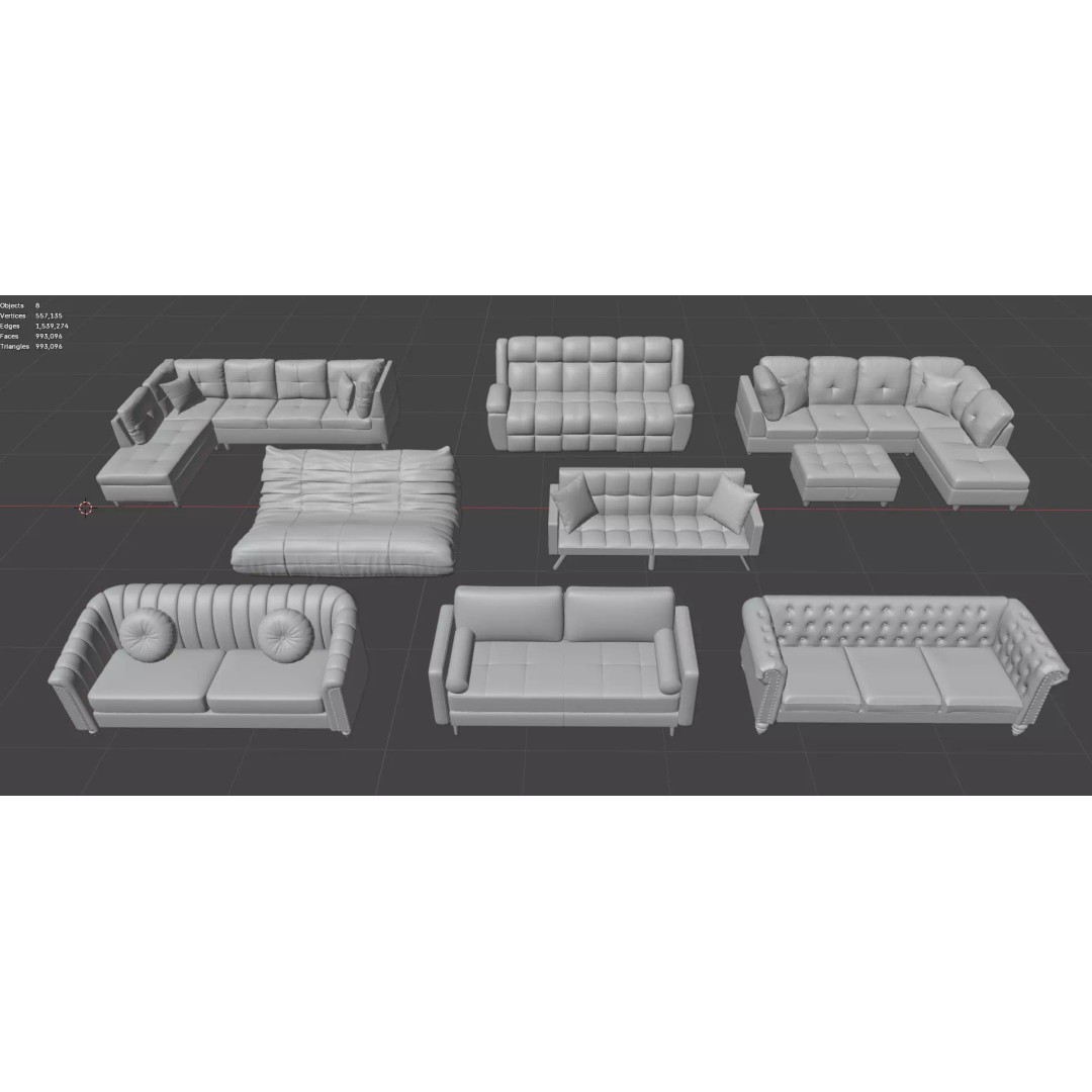 Modern Sofa 3D Model – Low Poly Furniture Collection, FBX - View 3