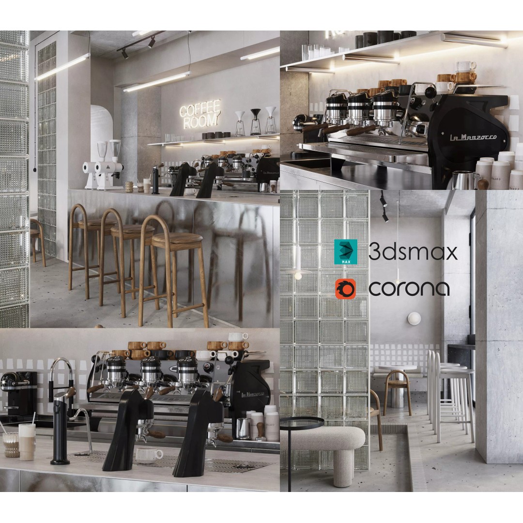 Coffee Shop Interior 3D Model – Fully Textured Scene for 3dsMax - View 2