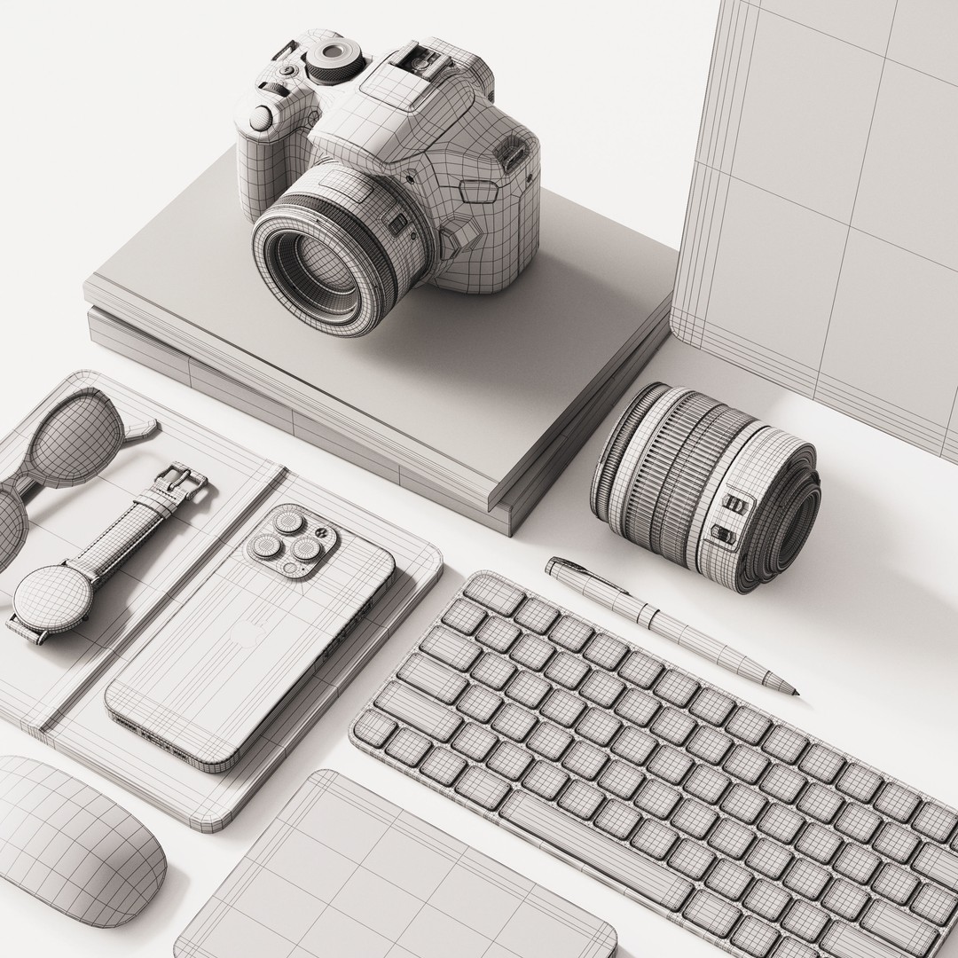 Apple Desktop Composition 3D Model – Office Setup, FBX, OBJ