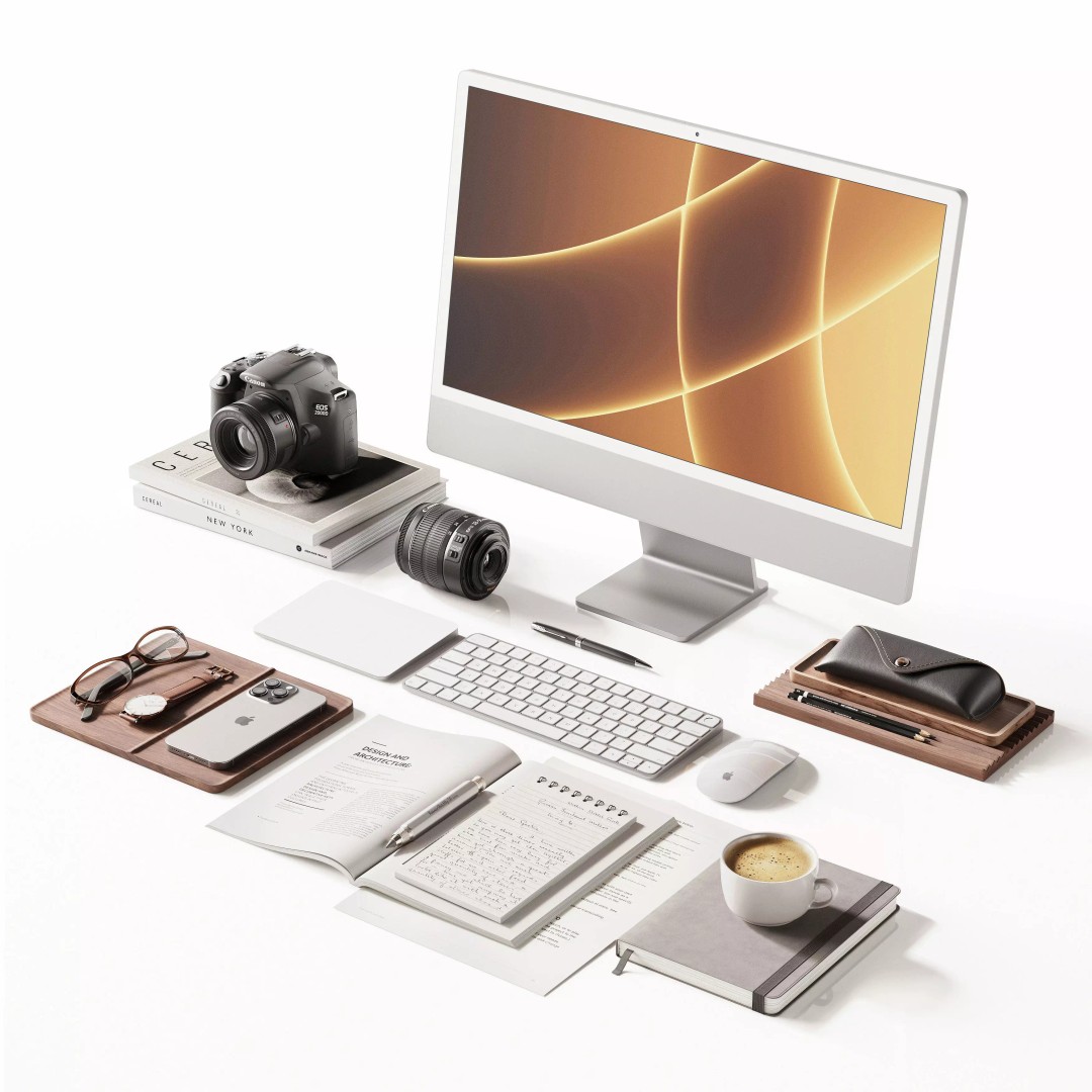 Apple Desktop Composition 3D Model – Office Setup, FBX, OBJ - View 2