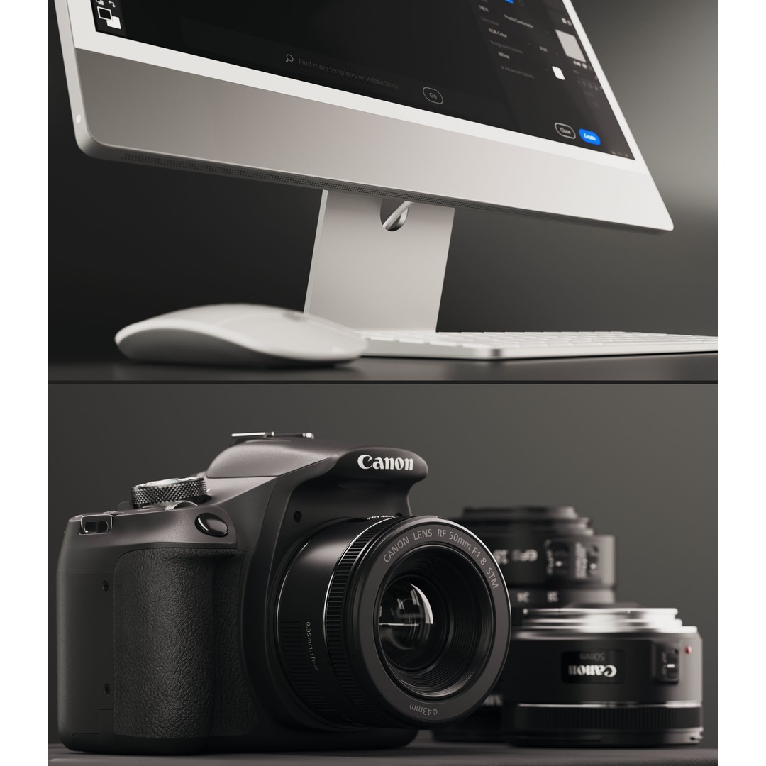 Apple Desktop Composition 3D Model – Office Setup, FBX, OBJ - View 8