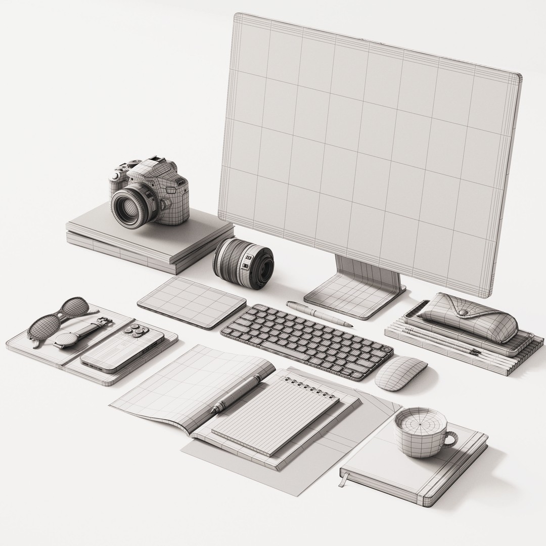 Apple Desktop Composition 3D Model – Office Setup, FBX, OBJ - View 9