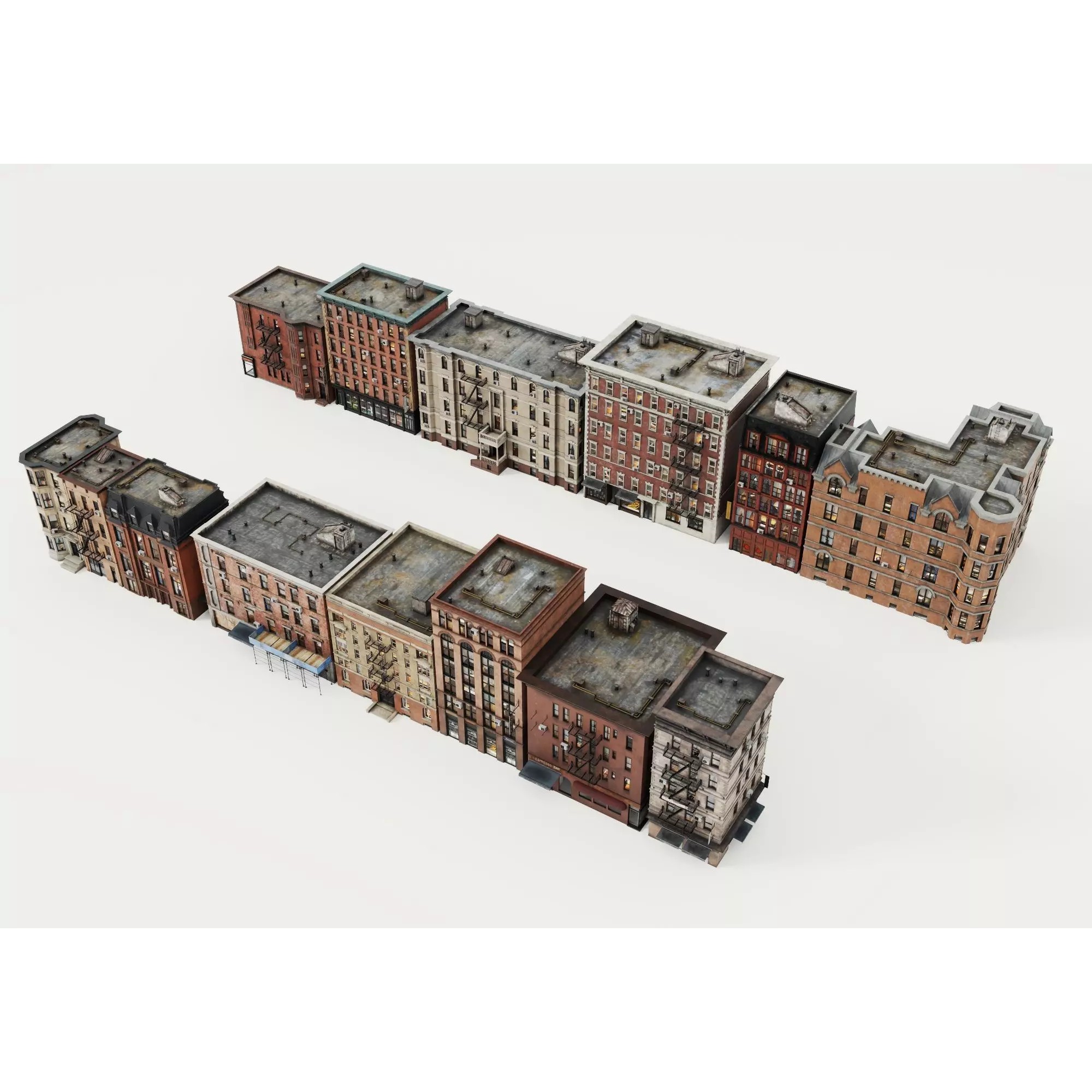 Retro Apartment & Multi-Story Building Pack - Low-Poly 3D Model - View 10