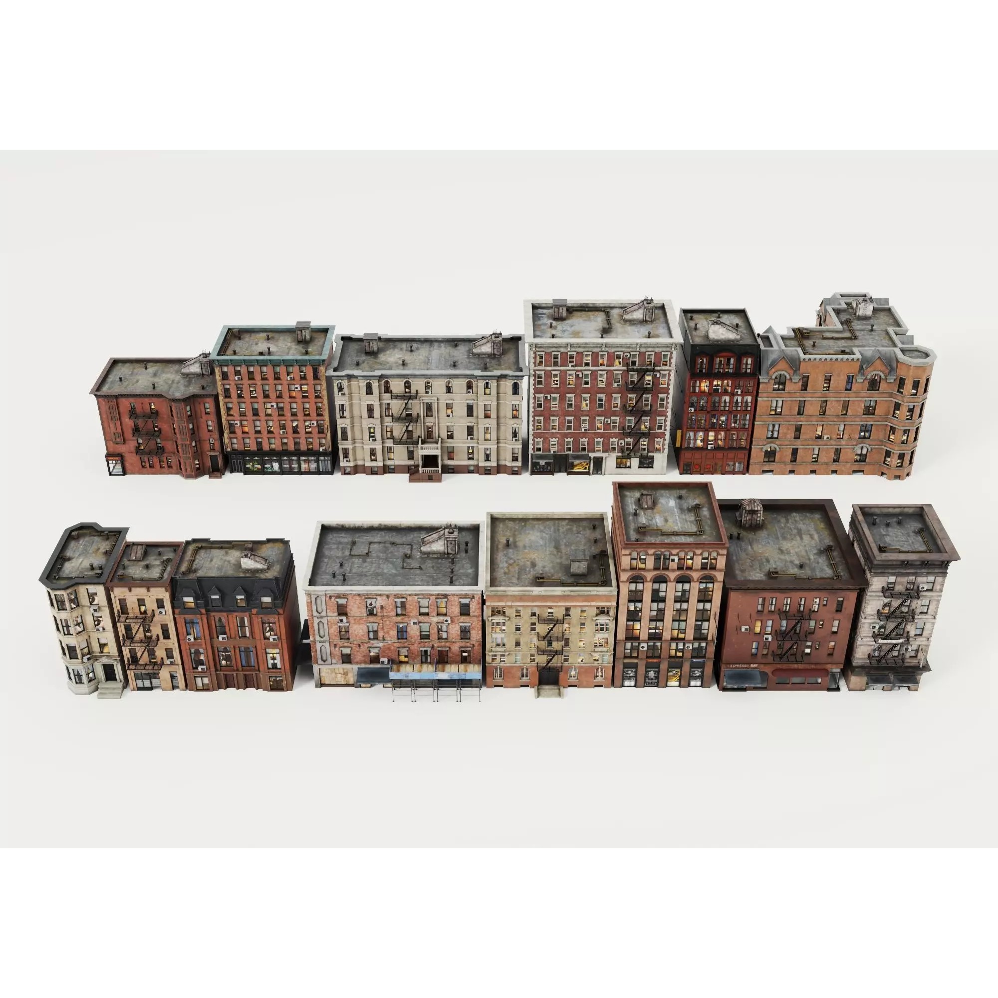 Retro Apartment & Multi-Story Building Pack - Low-Poly 3D Model - View 11