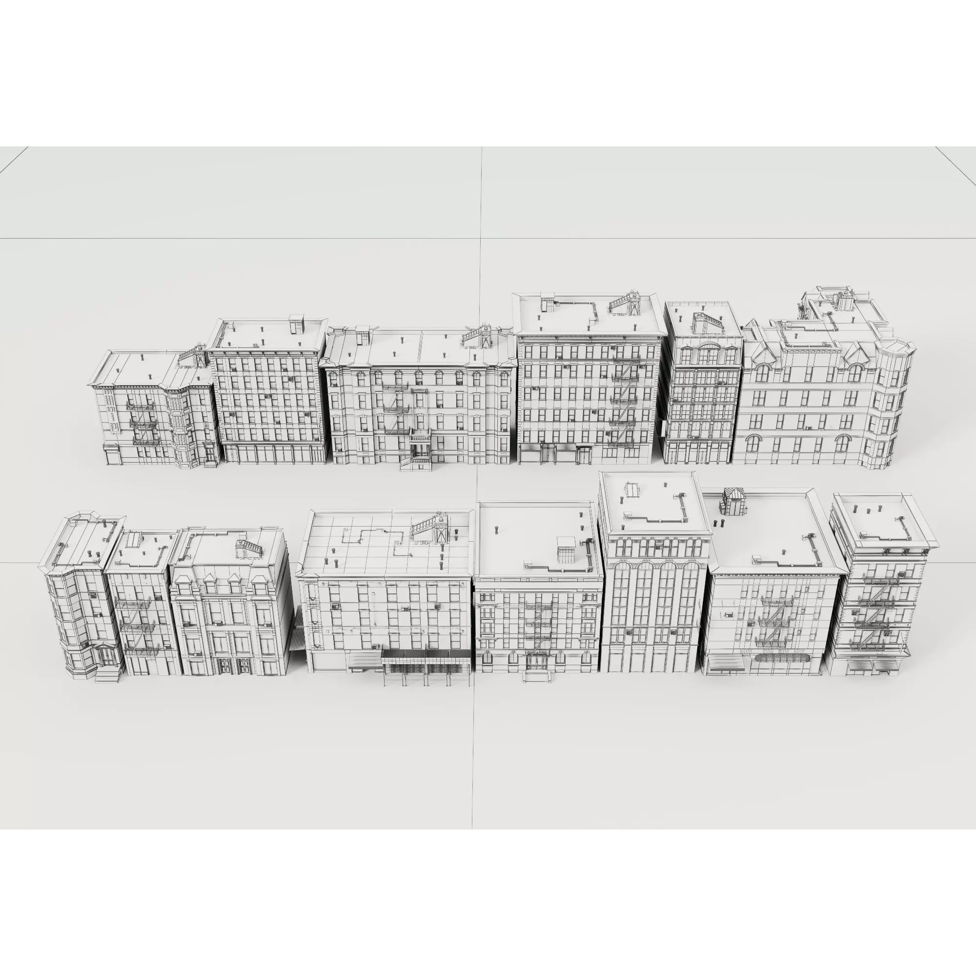 Retro Apartment & Multi-Story Building Pack - Low-Poly 3D Model - View 12