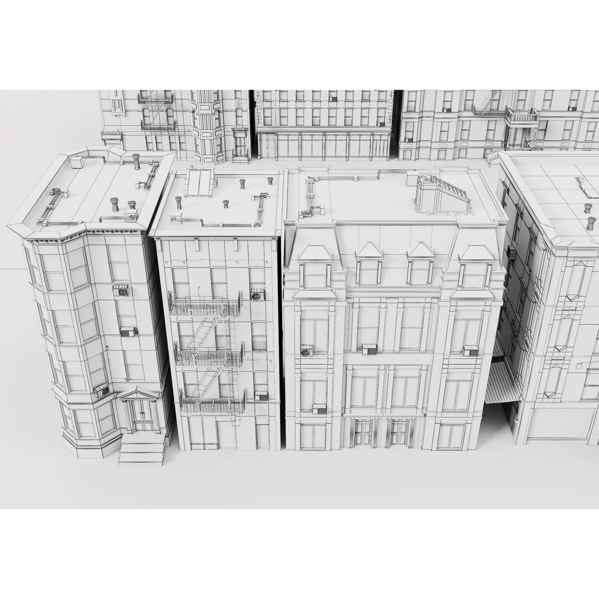 Retro Apartment & Multi-Story Building Pack - Low-Poly 3D Model - View 13