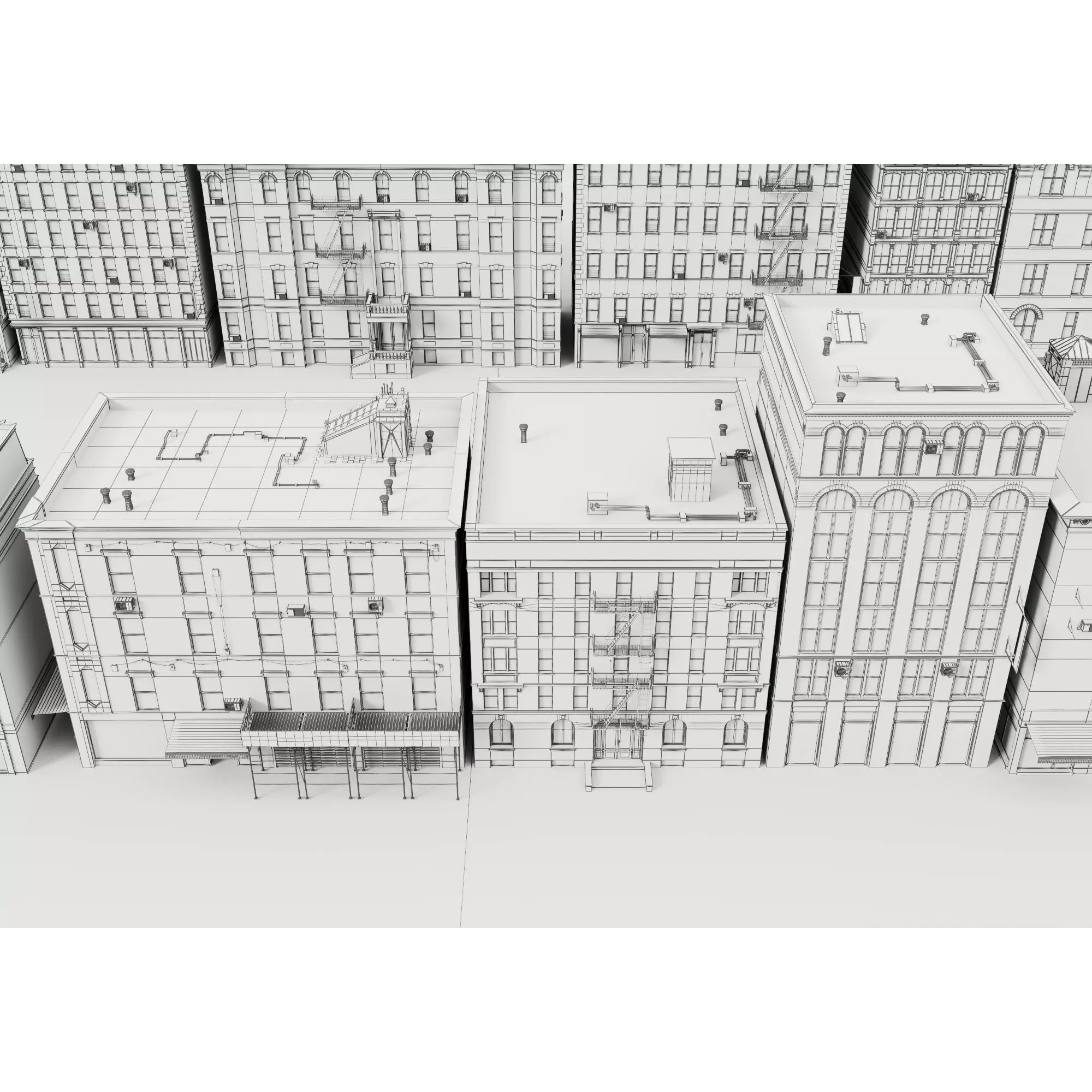 Retro Apartment & Multi-Story Building Pack - Low-Poly 3D Model - View 14