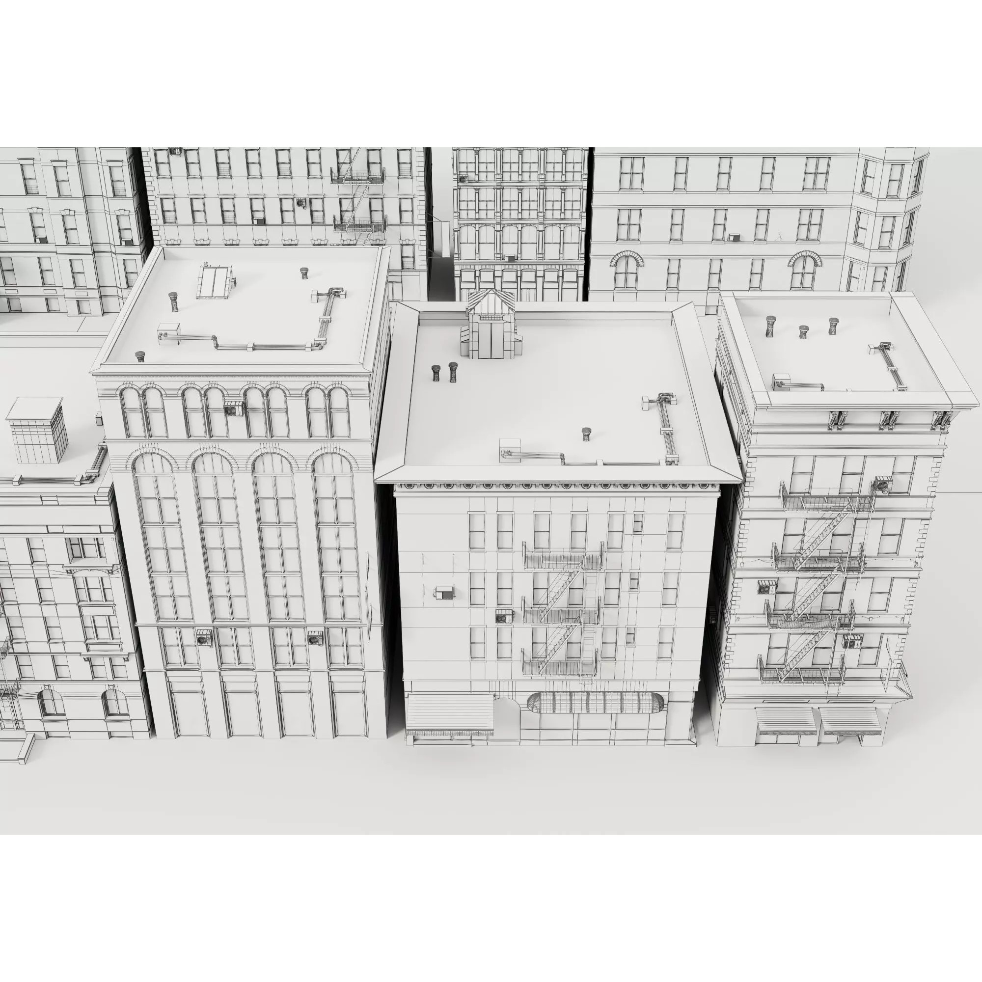 Retro Apartment & Multi-Story Building Pack - Low-Poly 3D Model - View 15