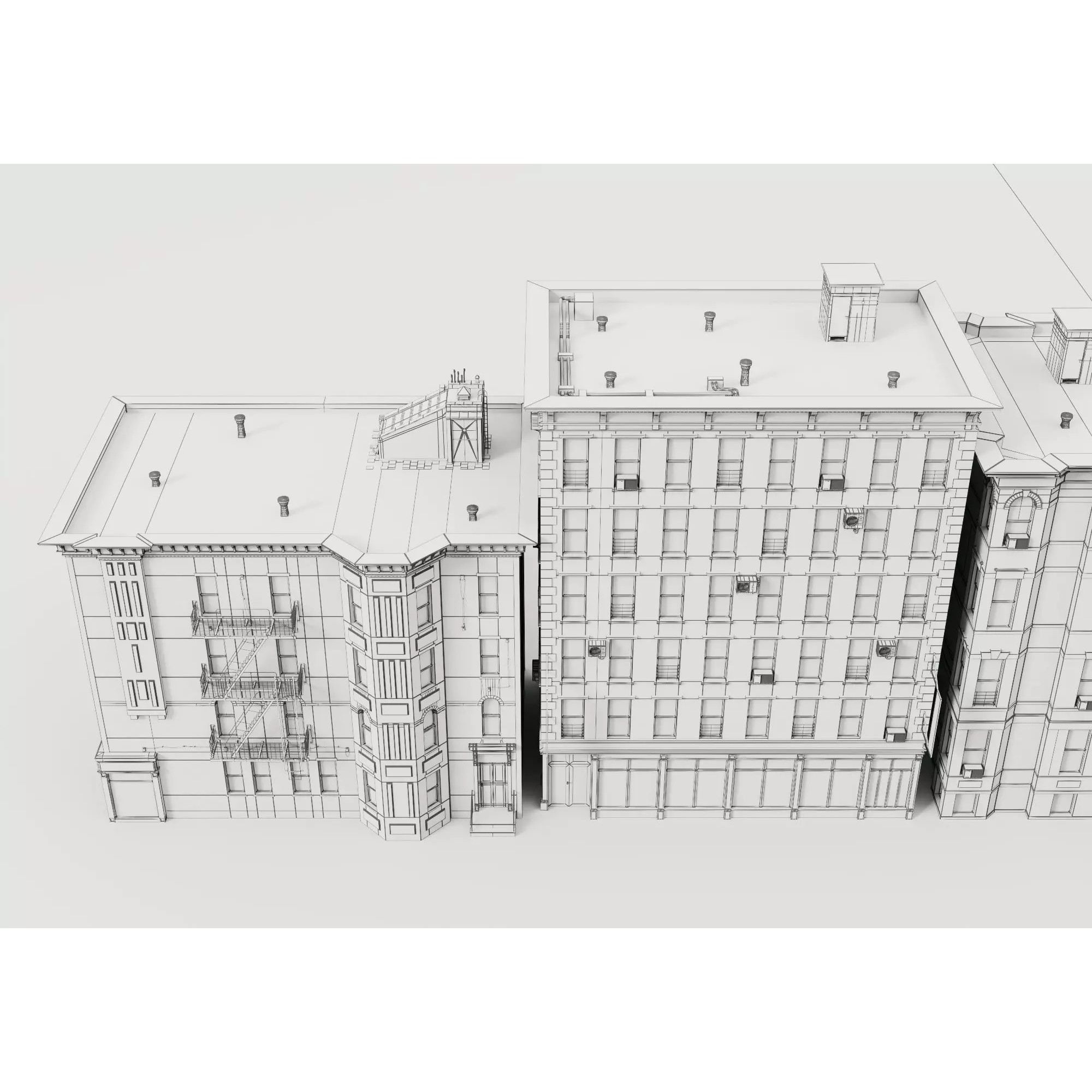 Retro Apartment & Multi-Story Building Pack - Low-Poly 3D Model - View 18