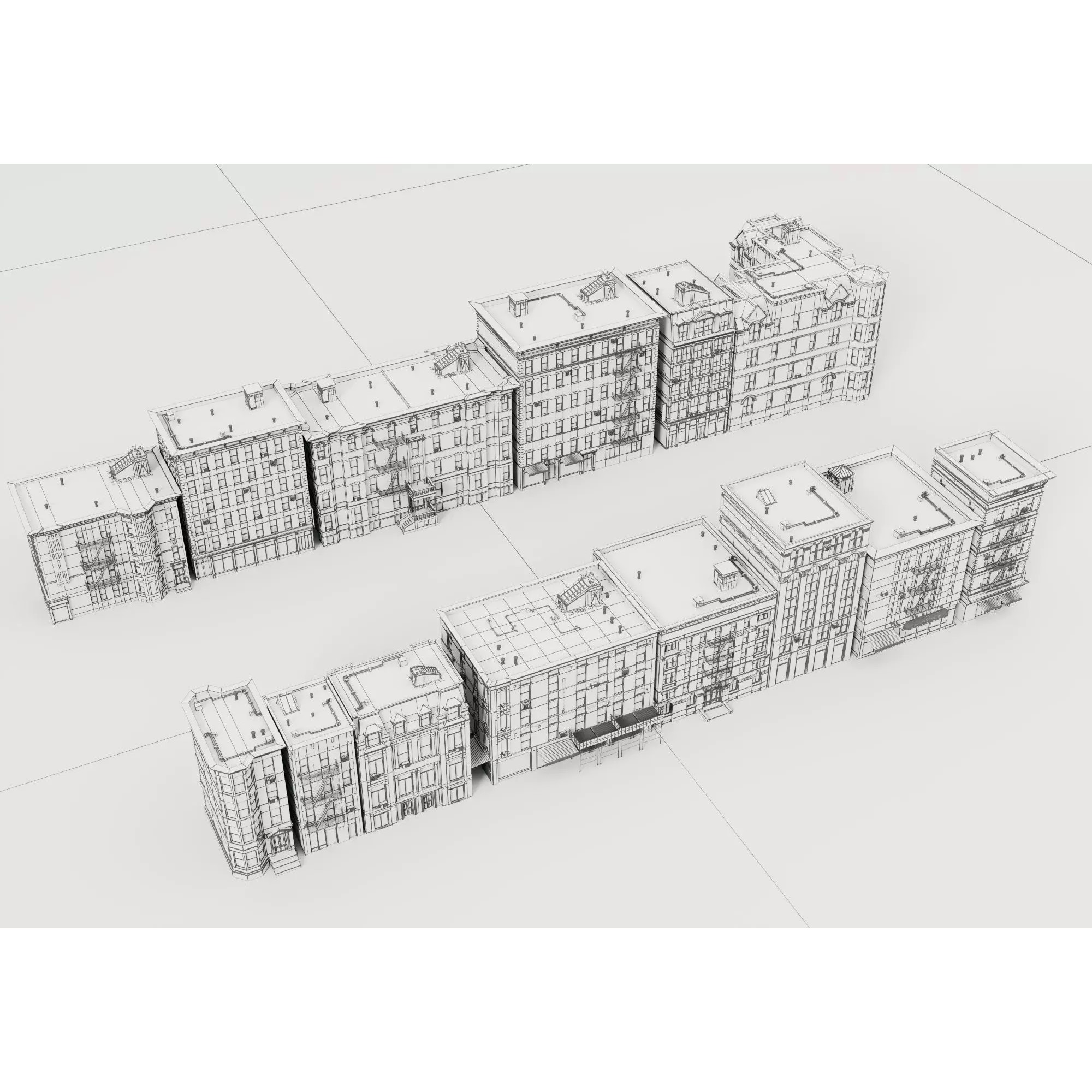 Retro Apartment & Multi-Story Building Pack - Low-Poly 3D Model - View 19