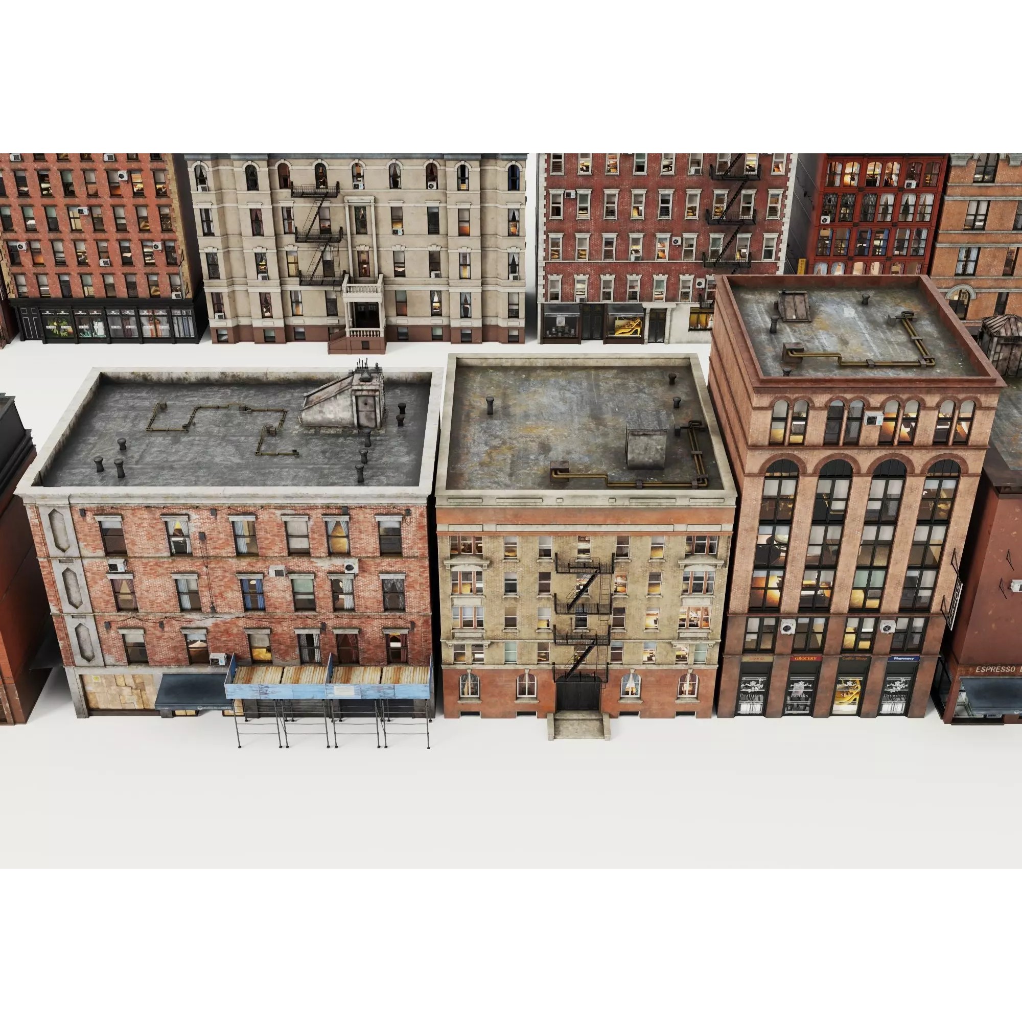 Retro Apartment & Multi-Story Building Pack - Low-Poly 3D Model - View 4