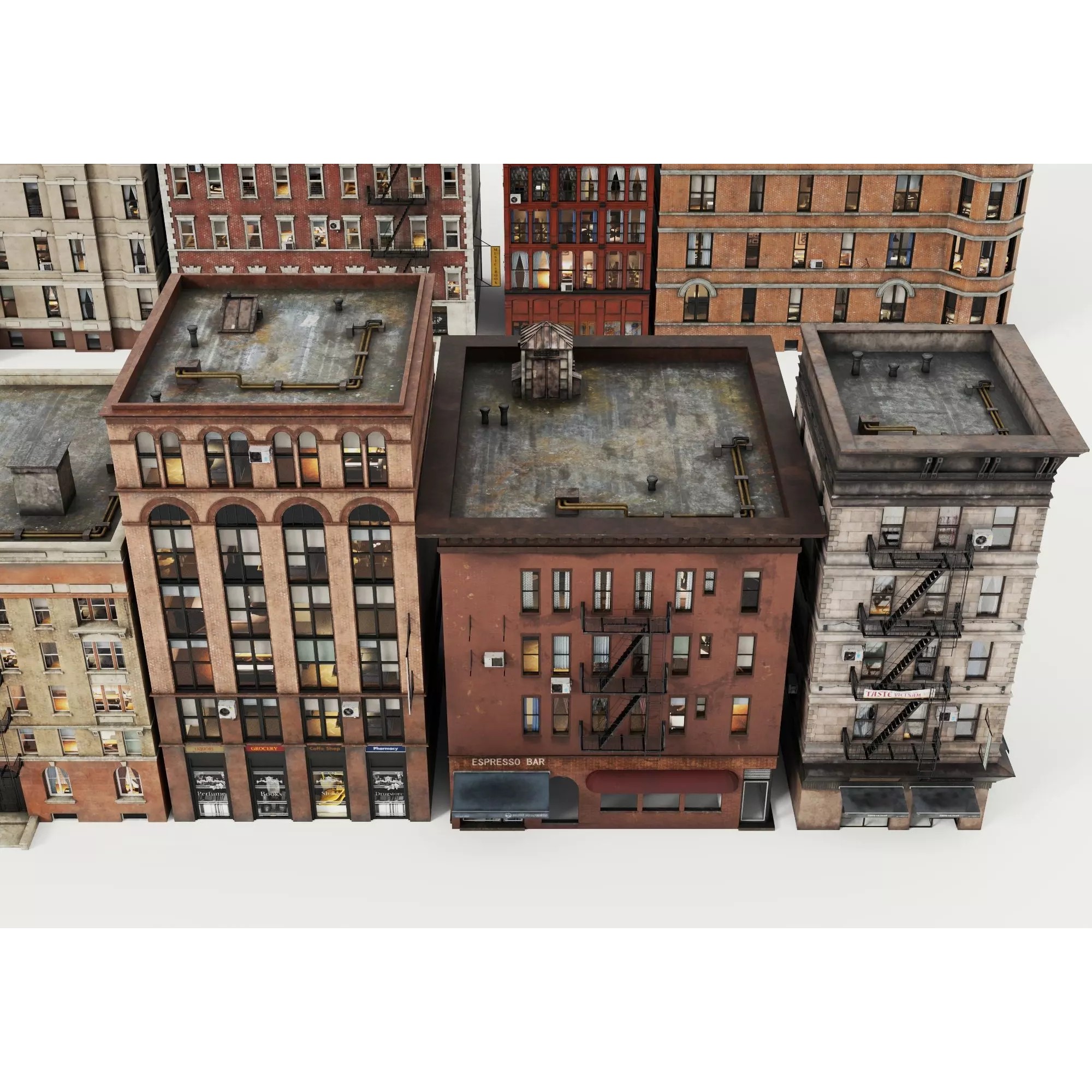 Retro Apartment & Multi-Story Building Pack - Low-Poly 3D Model - View 5