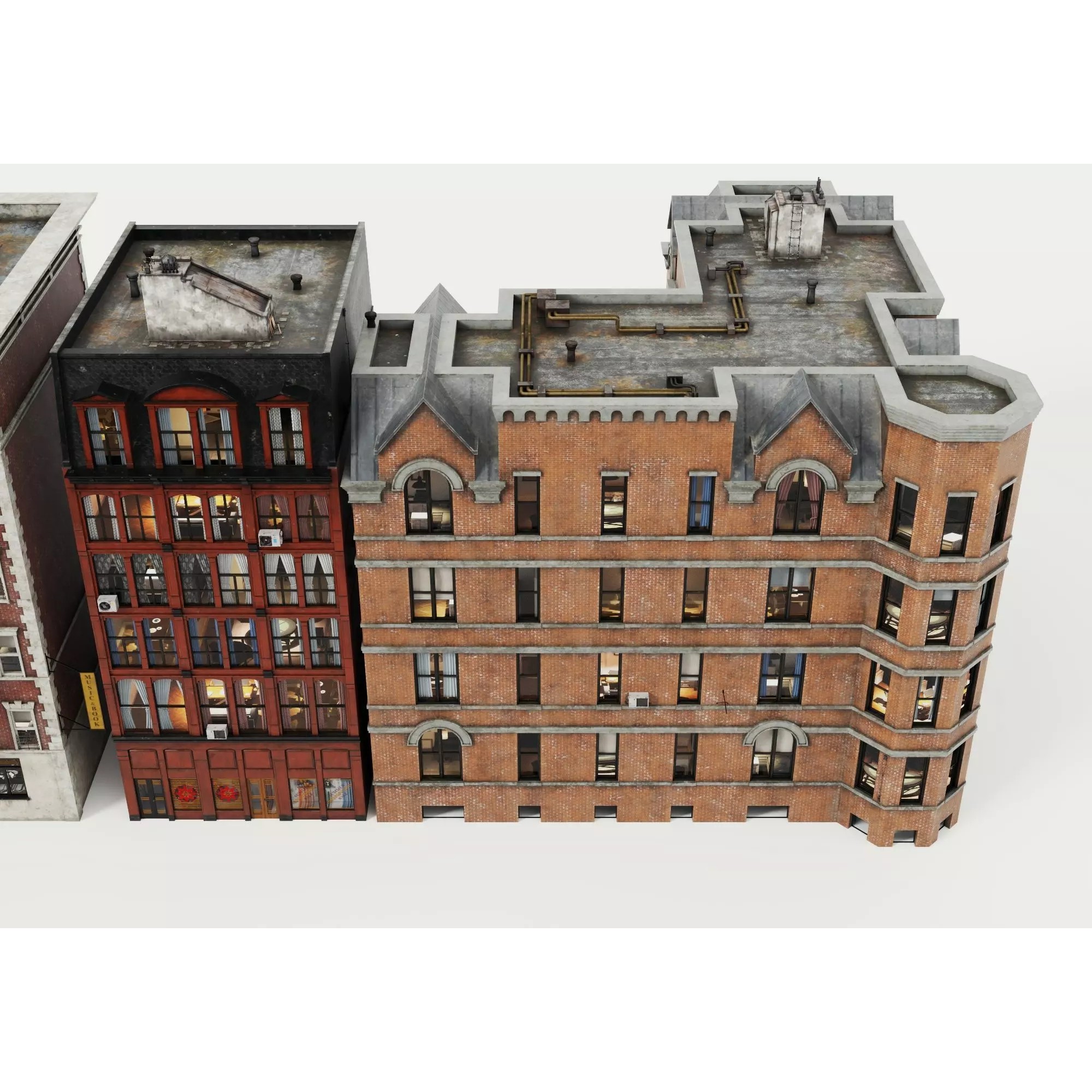 Retro Apartment & Multi-Story Building Pack - Low-Poly 3D Model - View 6