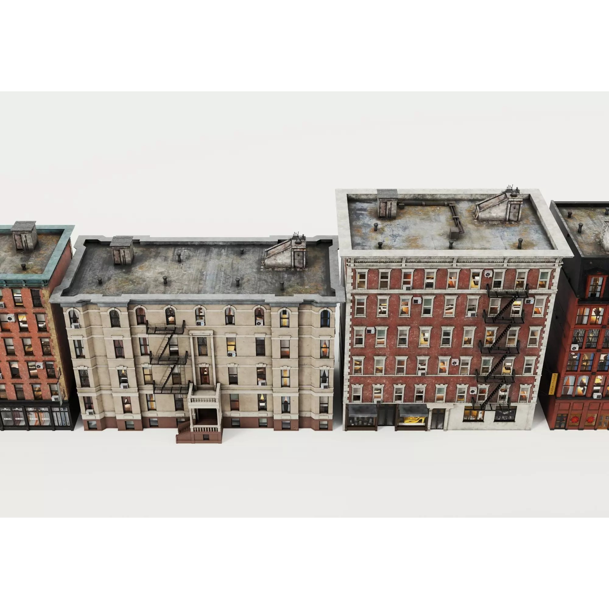 Retro Apartment & Multi-Story Building Pack - Low-Poly 3D Model - View 7