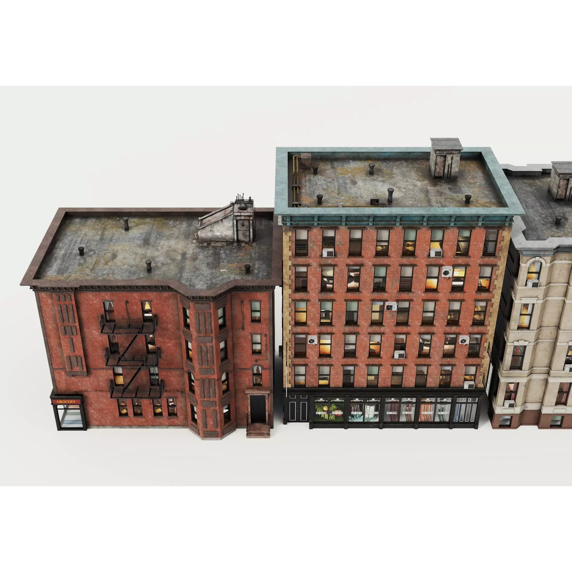 Retro Apartment & Multi-Story Building Pack - Low-Poly 3D Model - View 8
