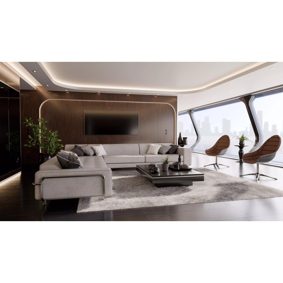 Modern Wooden Living Room 3D Model – High Poly PBR Interior, Blender, FBX, OBJ - View 2