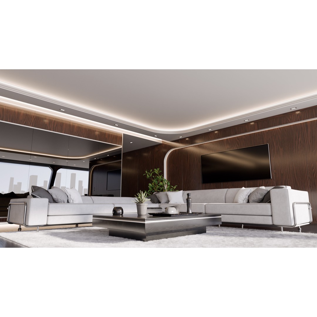 Modern Wooden Living Room 3D Model – High Poly PBR Interior, Blender, FBX, OBJ - View 3