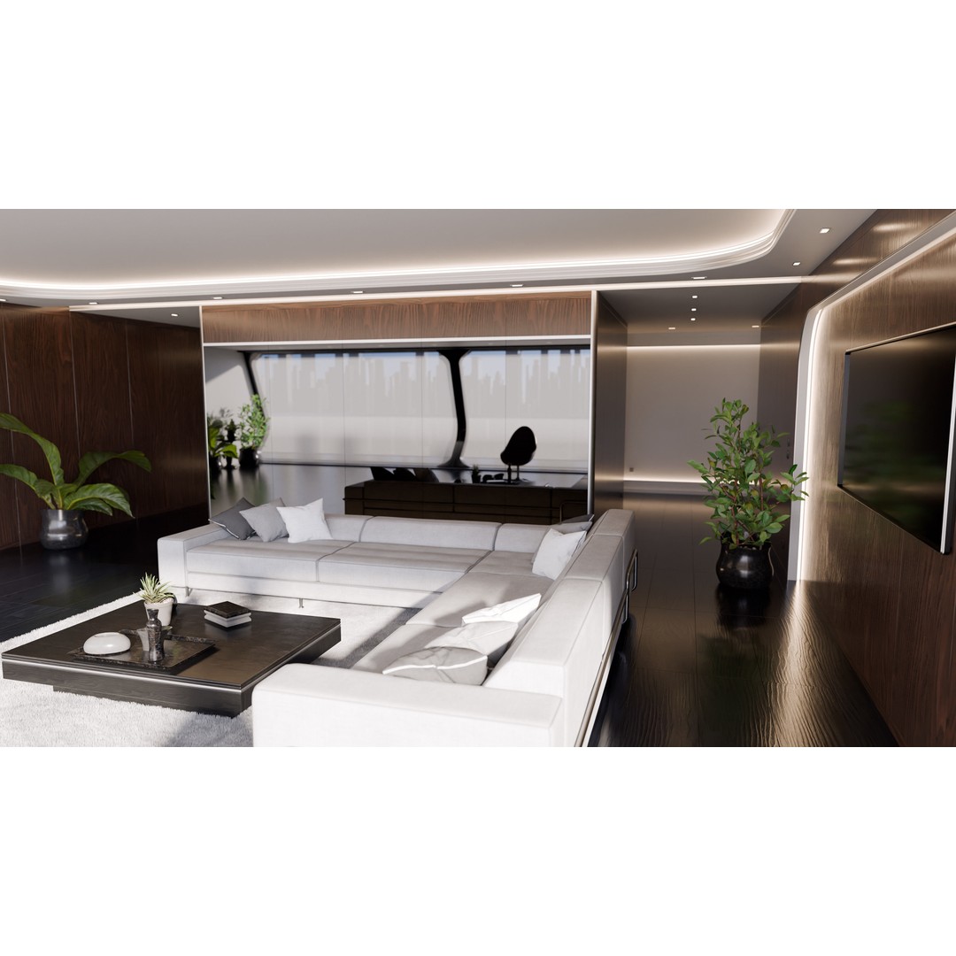 Modern Wooden Living Room 3D Model – High Poly PBR Interior, Blender, FBX, OBJ - View 4