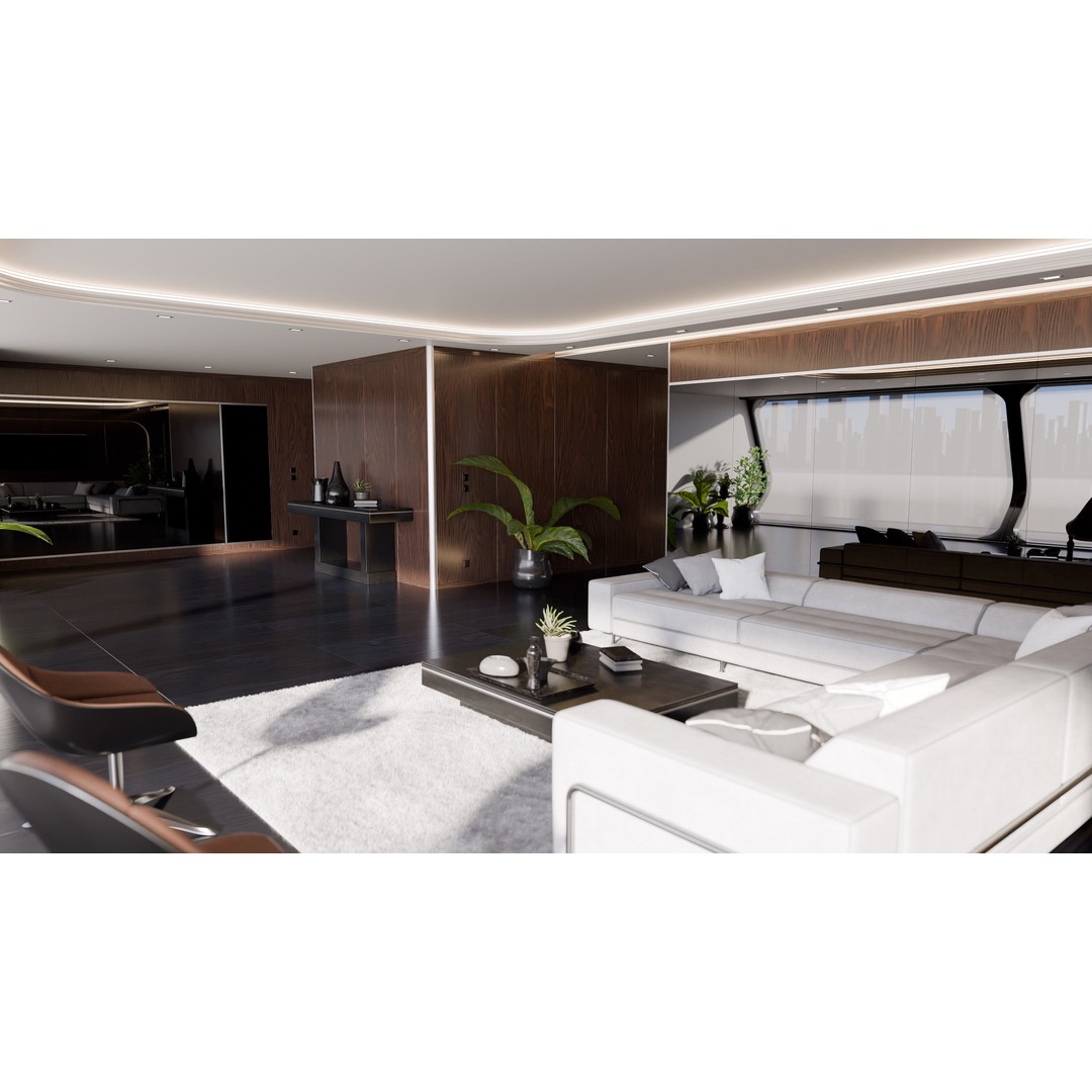Modern Wooden Living Room 3D Model – High Poly PBR Interior, Blender, FBX, OBJ - View 5