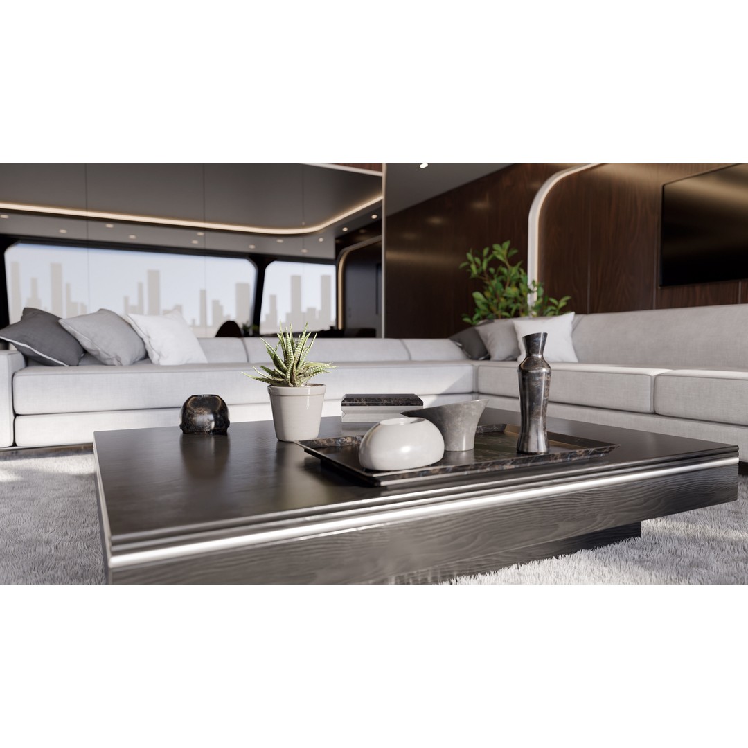 Modern Wooden Living Room 3D Model – High Poly PBR Interior, Blender, FBX, OBJ - View 6