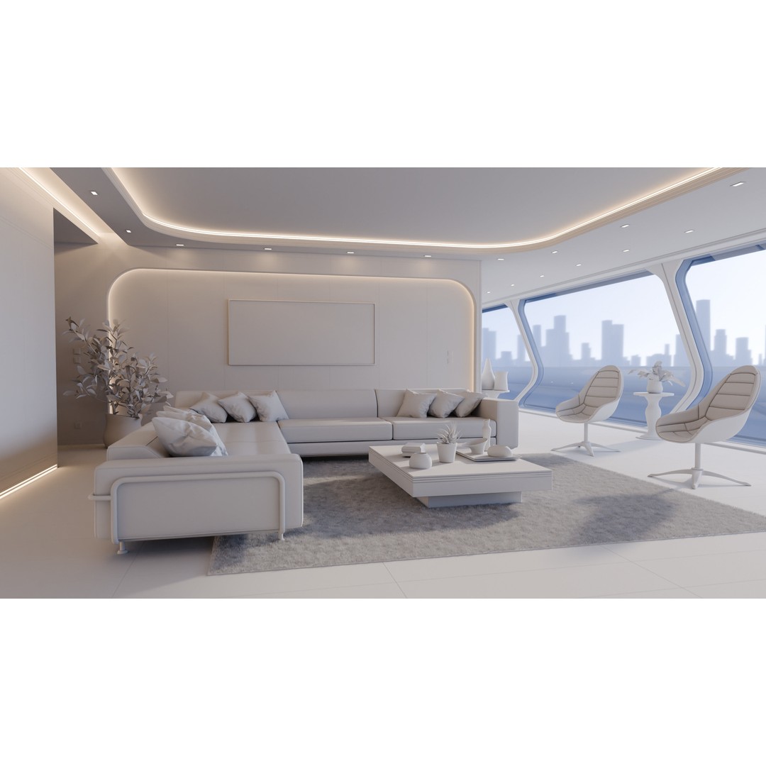 Modern Wooden Living Room 3D Model – High Poly PBR Interior, Blender, FBX, OBJ - View 8